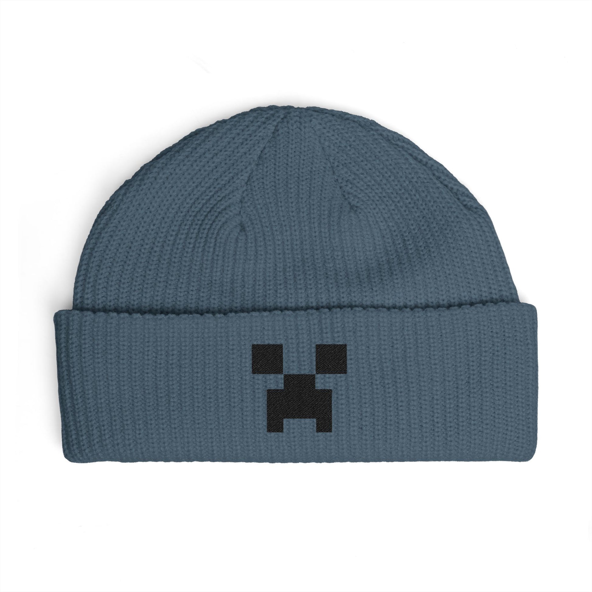 Pixel Creeper Face Cuff Beanie | Gaming Minecraft Inspired Knit Hat Hats Printify One size Petrol Blue