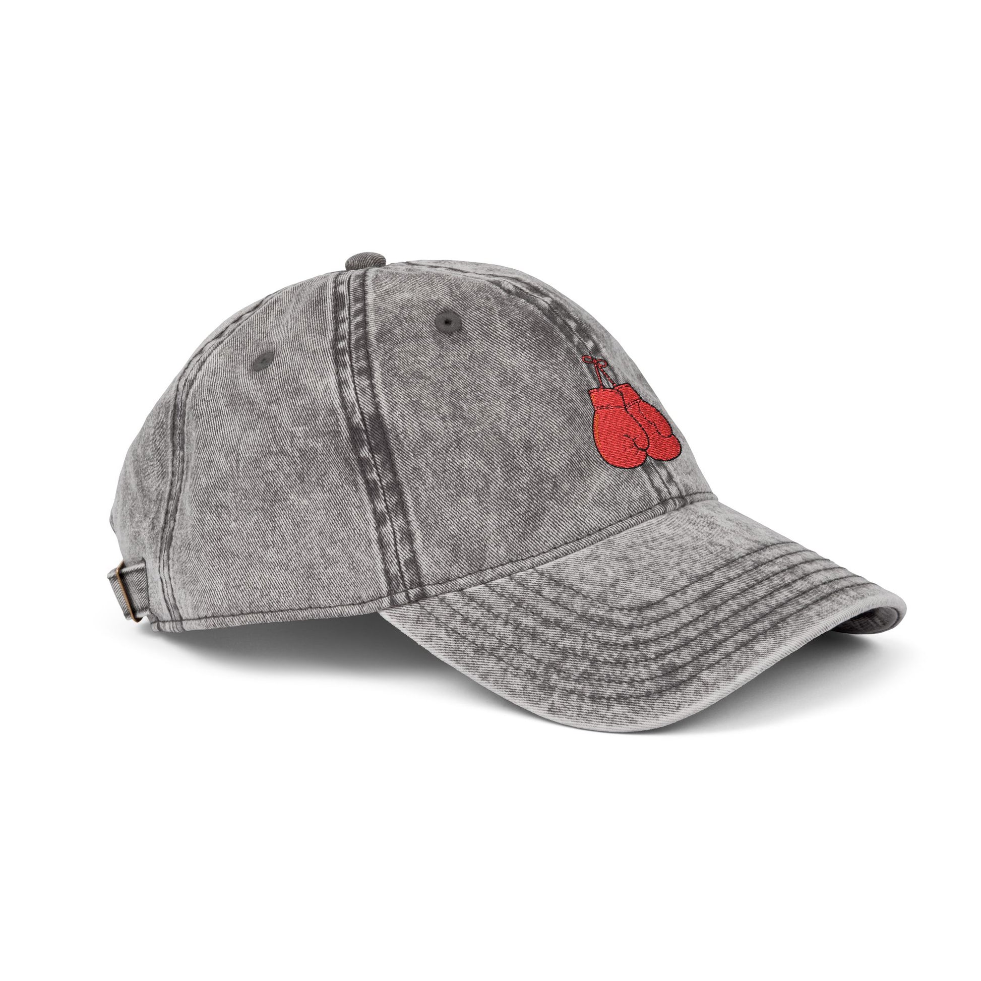 Embroidered Vintage Cherry Cap — Washed Grey Baseball Hat Hats Printify
