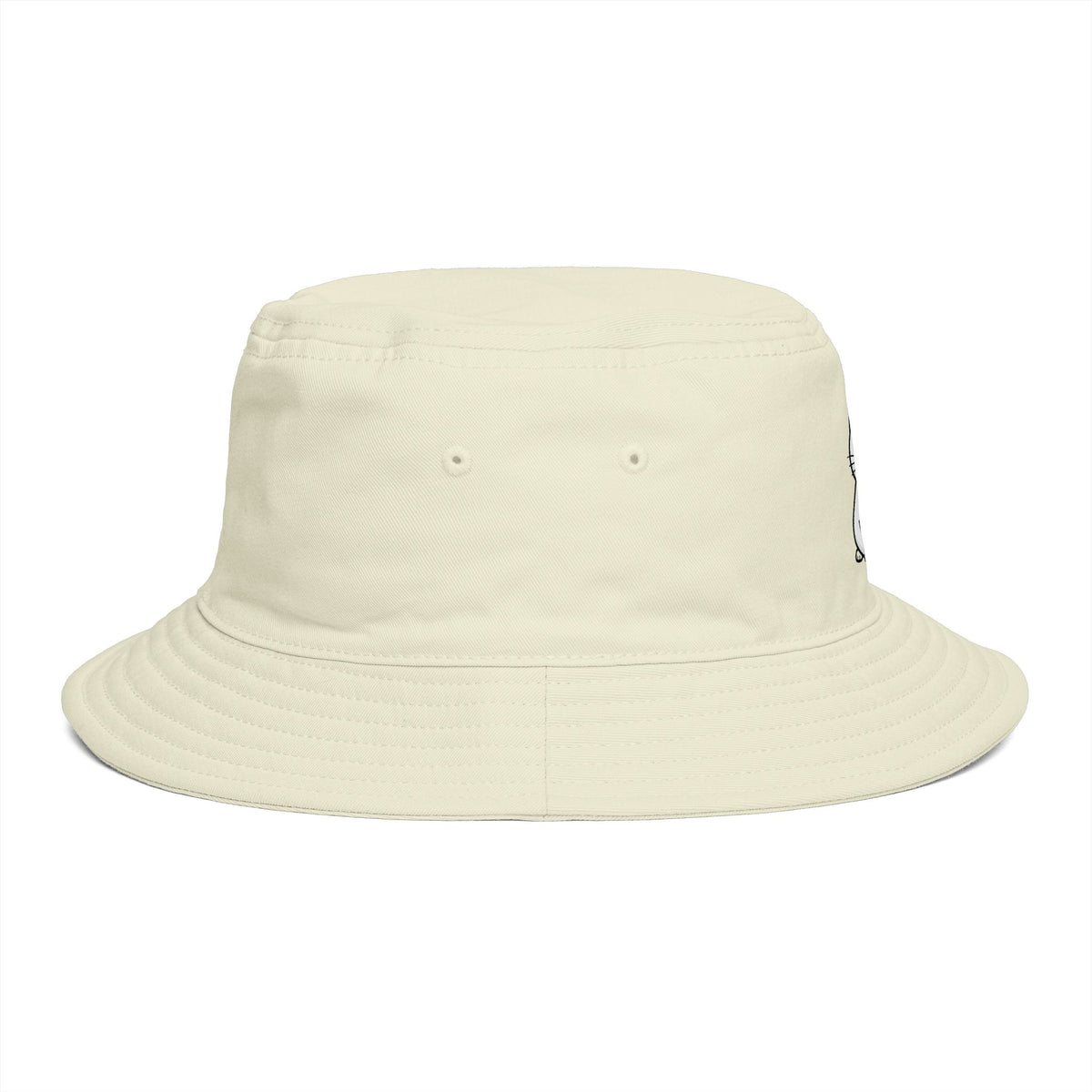 Brown Bucket Hat with Cute White Cat Embroidery — Casual Cat Lover Accessory