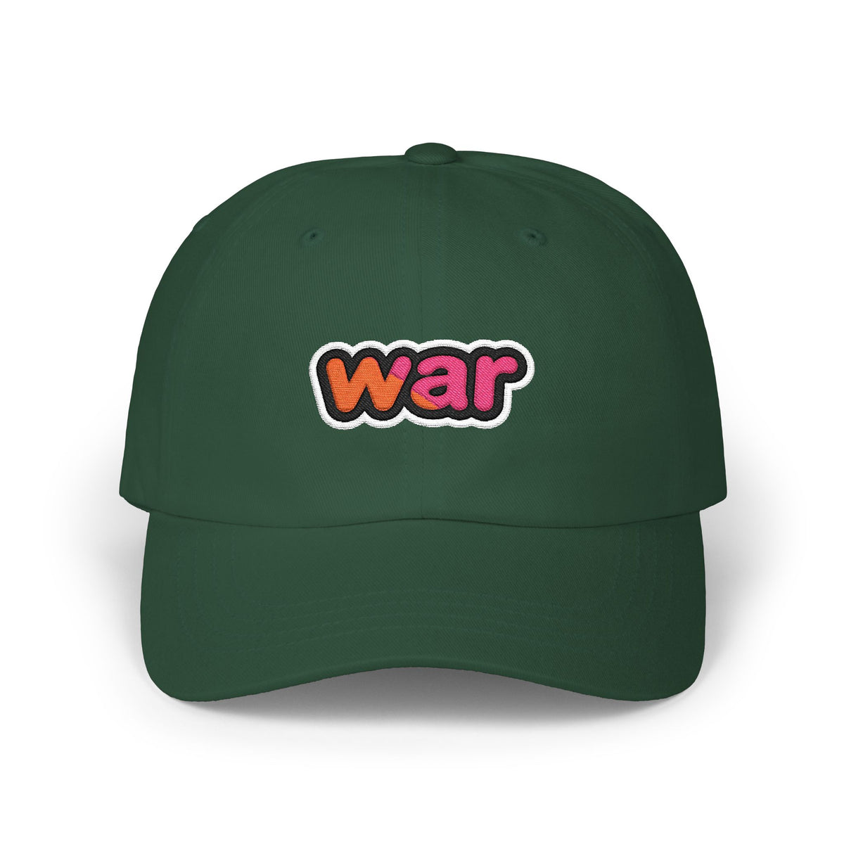 Dad Cap — White Embroidered "war" Patch Hat Hats Printify Spruce One size
