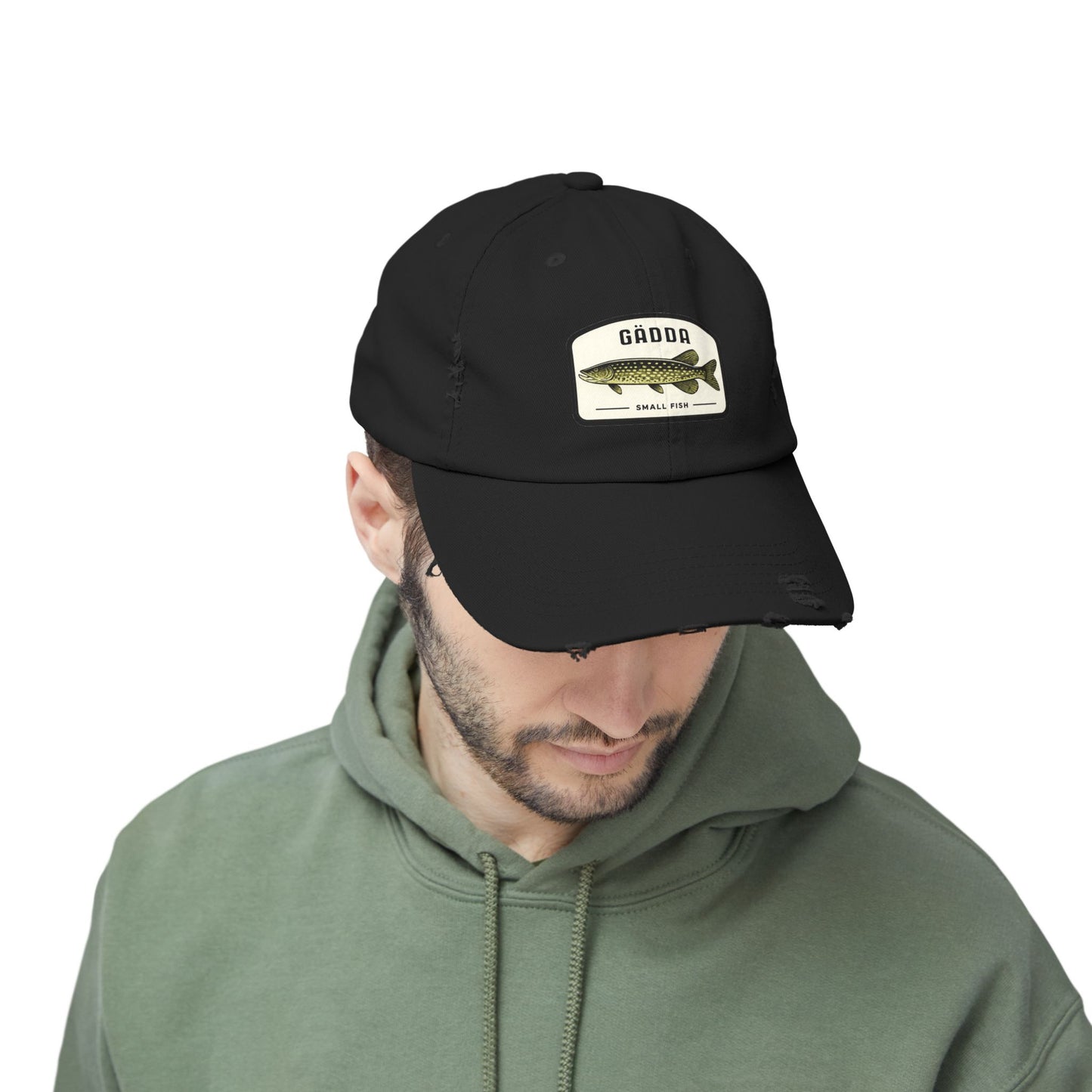 Fishing Hat – 'Gädda' Pike Patch Distressed Cap Hats Printify