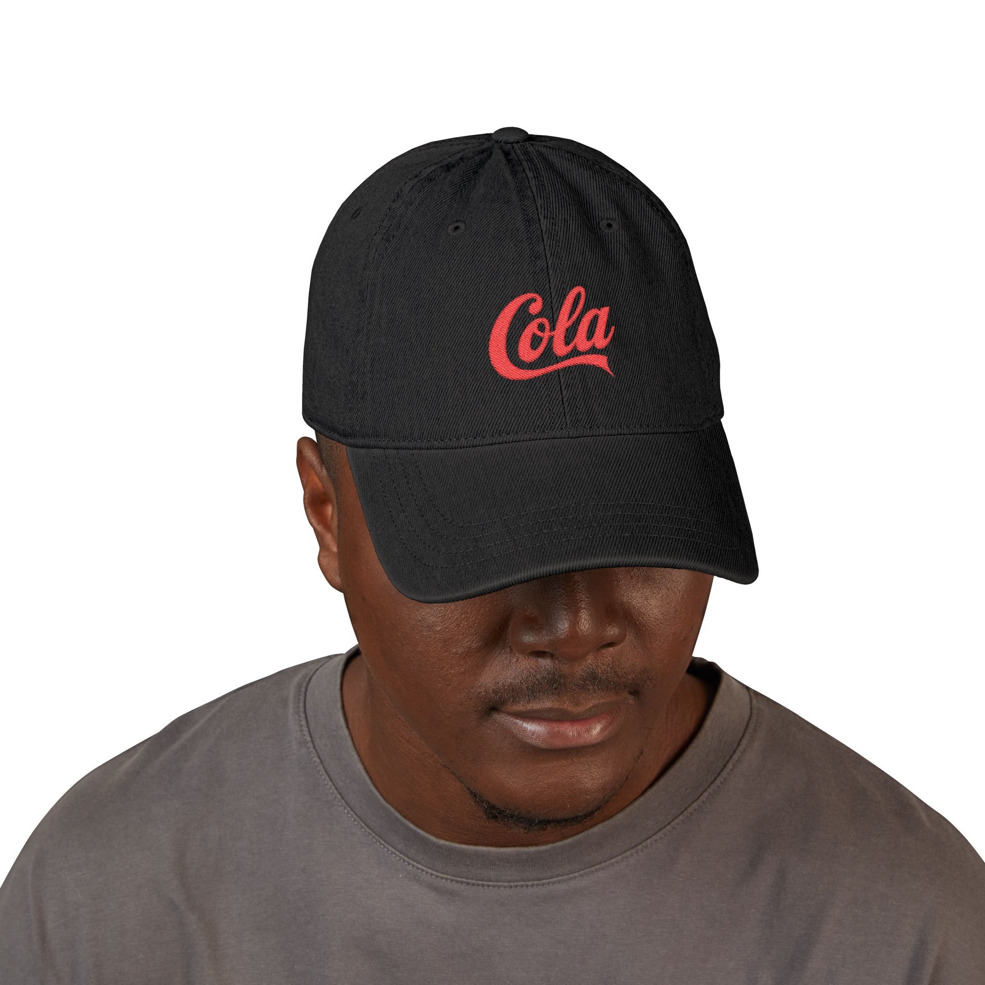 Embroidered 'Cola' Denim Hat – Vintage Script Baseball Cap Hats Printify