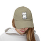 Distressed Black Cap with Cute White Cat Graphic Hats Printify