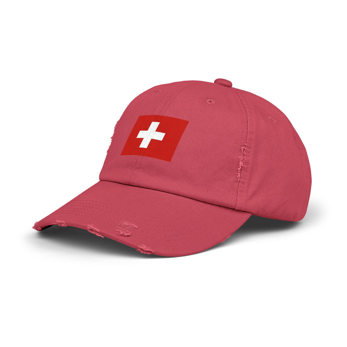 Swiss Flag Distressed Cap — Vintage Red Cross Baseball Hat Hats Printify