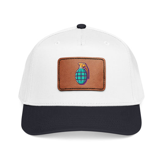Leather Patch Baseball Cap — Retro Grenade Patch Hat Hats Printify One size Black / White / Light Brown patch Rectangle