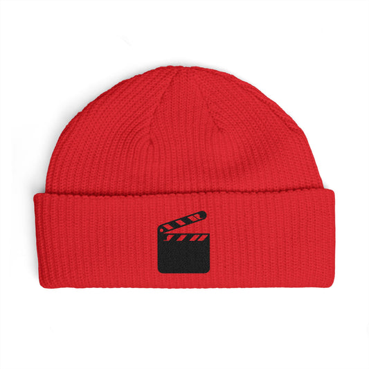Film Clapper Cuff Beanie — Embroidered Movie Crew Knit Hat Hats Printify One size Red