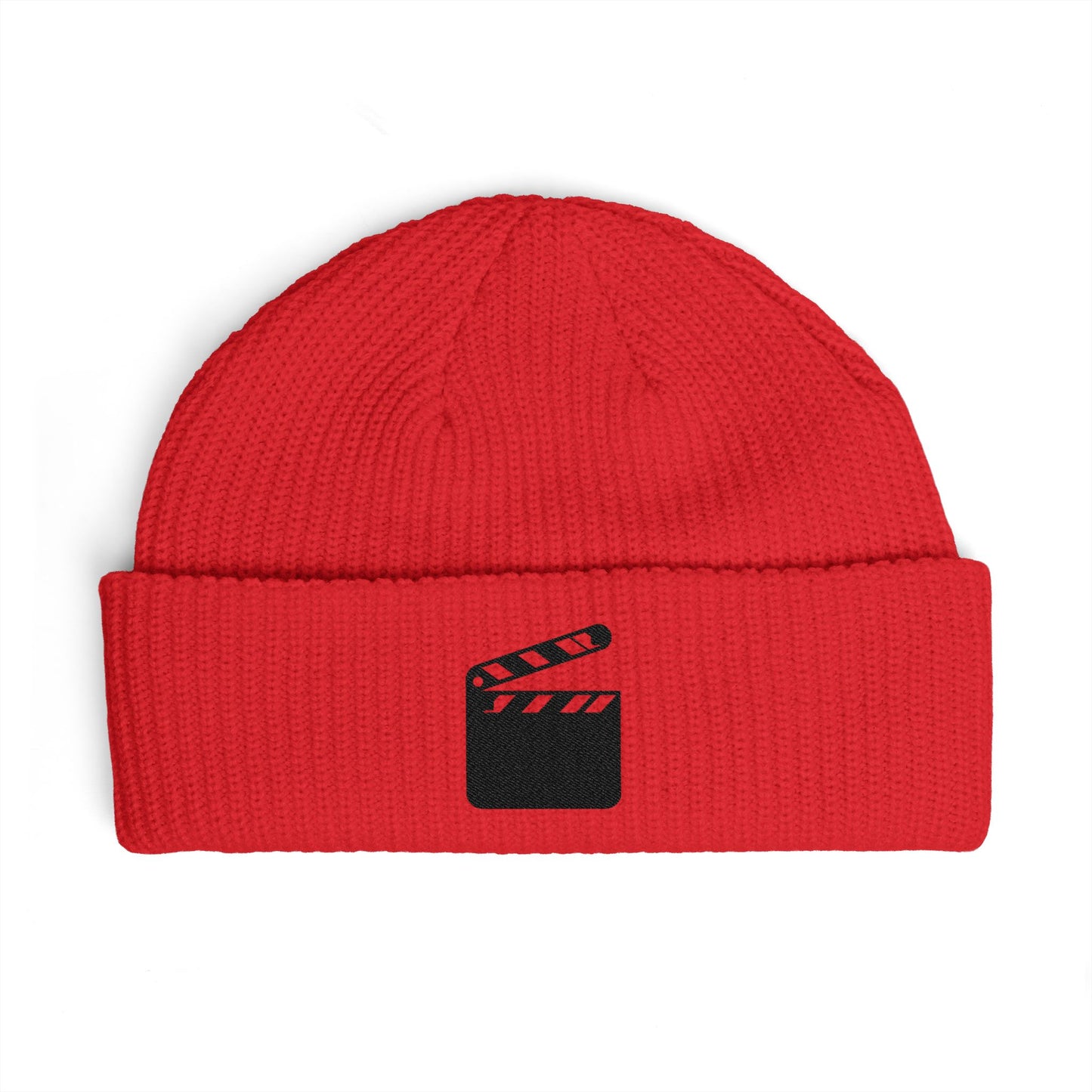 Film Clapper Cuff Beanie — Embroidered Movie Crew Knit Hat Hats Printify One size Red