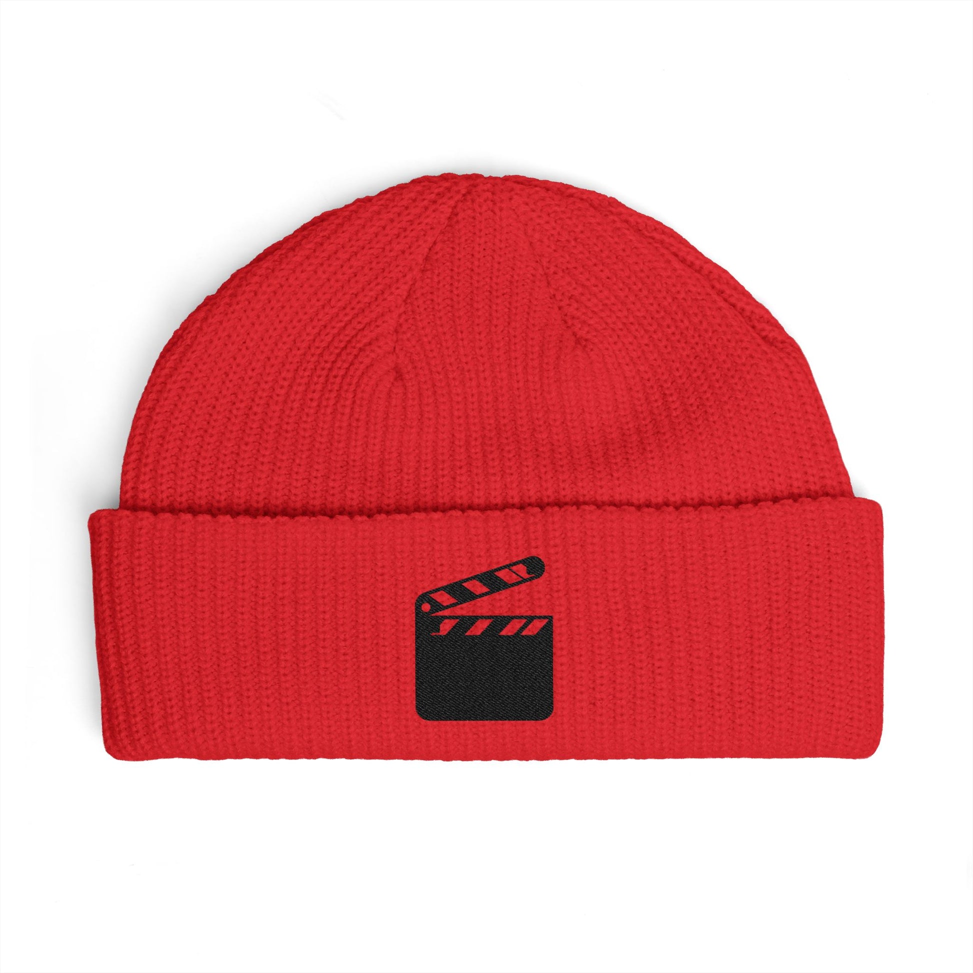Film Clapper Cuff Beanie — Embroidered Movie Crew Knit Hat Hats Printify One size Red