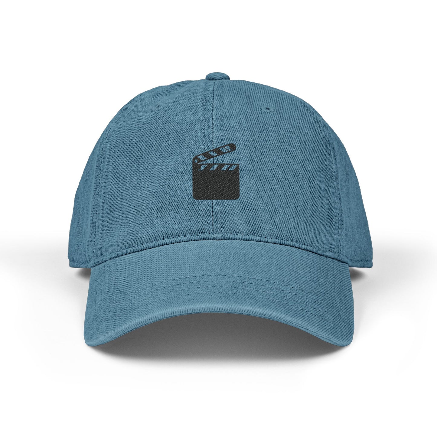 Denim Baseball Hat — Embroidered Movie Clapper Cap Hats Printify One size Blue