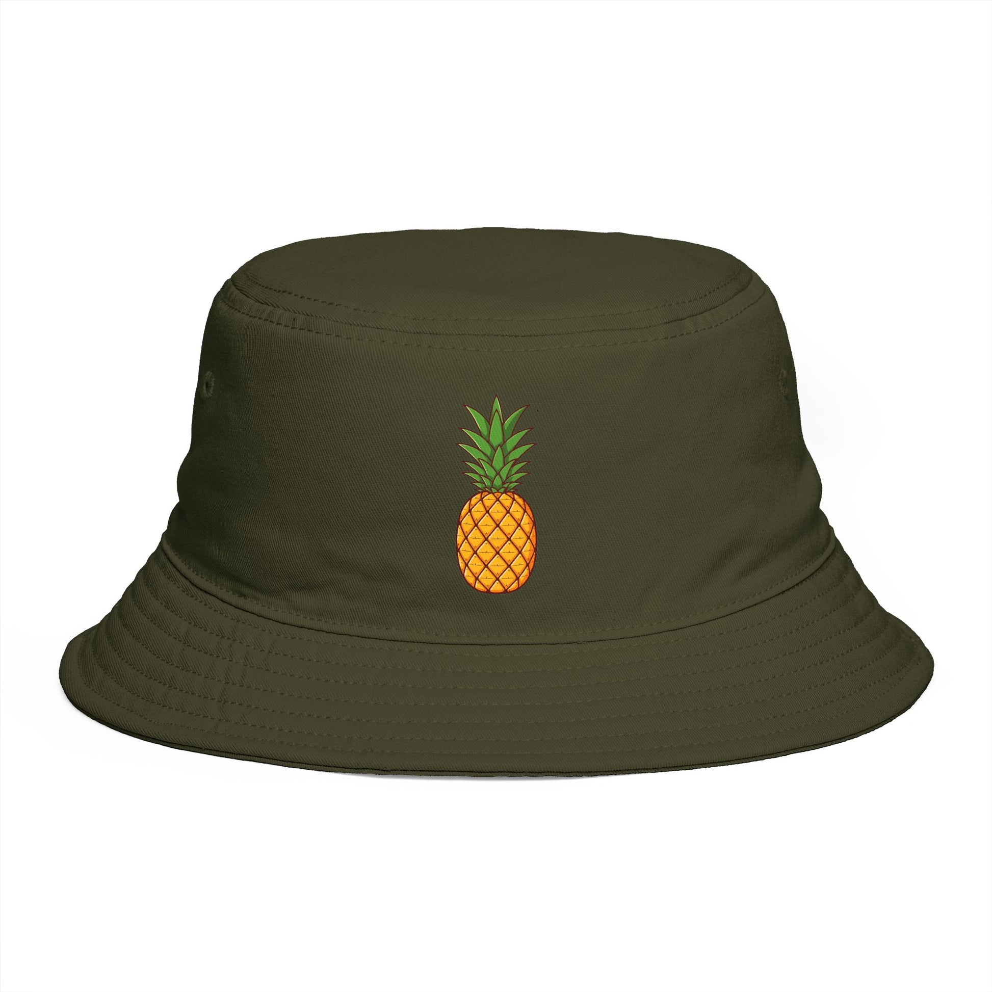 Pineapple Embroidered Bucket Hat — Tropical Summer Sun Hat Hats Printify One size Army