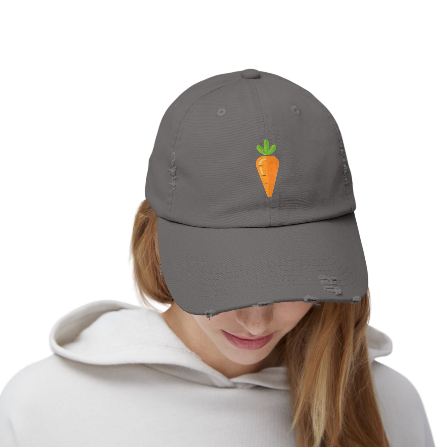 Carrot Patch Distressed Cap — Cute Embroidered Vegetable Baseball Hat