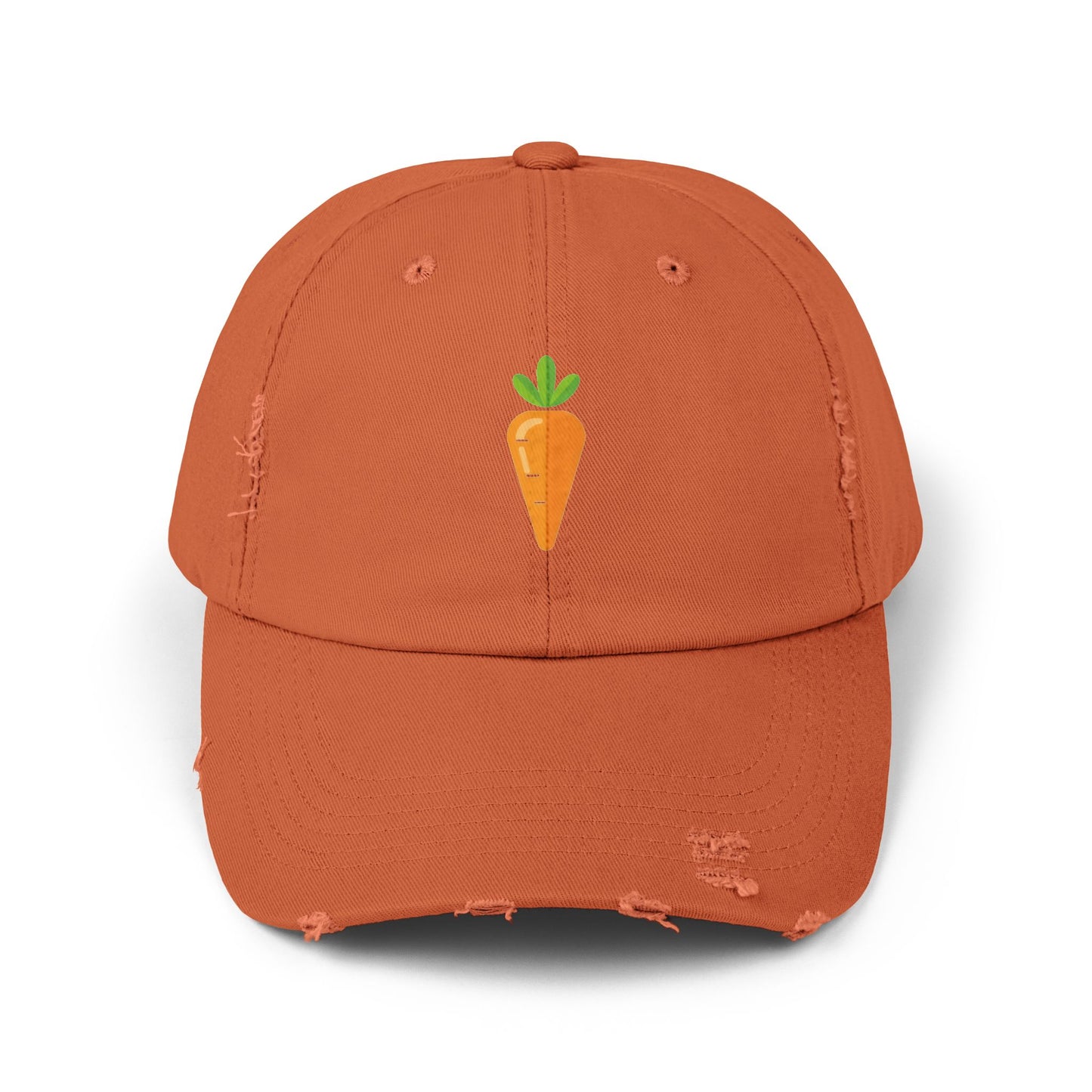 Carrot Patch Distressed Cap — Cute Embroidered Vegetable Baseball Hat Hats Printify Burnt Orange One size