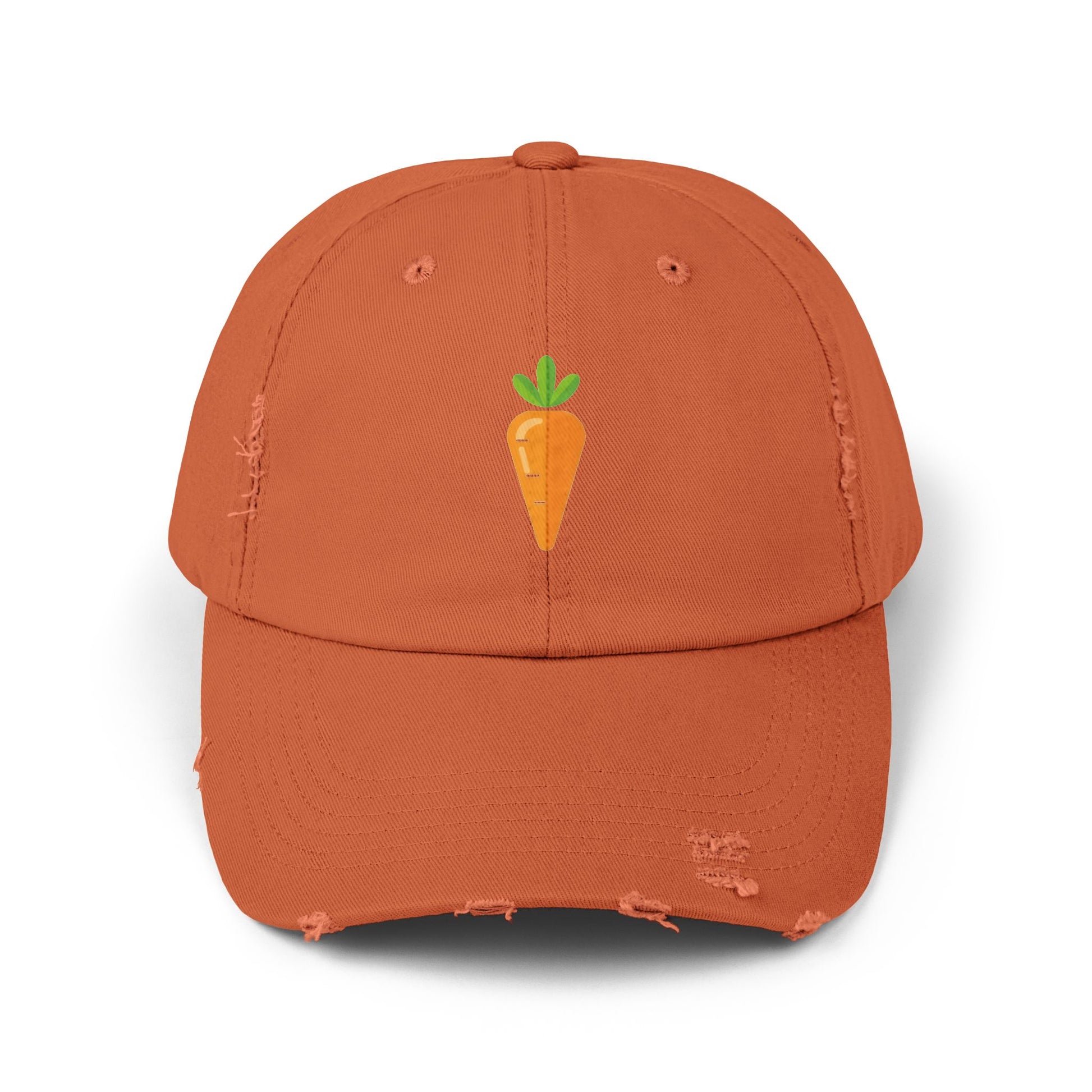 Carrot Patch Distressed Cap — Cute Embroidered Vegetable Baseball Hat Hats Printify Burnt Orange One size