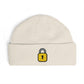 Embroidered Lock Cuff Beanie – Secure Padlock Knit Hat Hats Printify One size Ecru