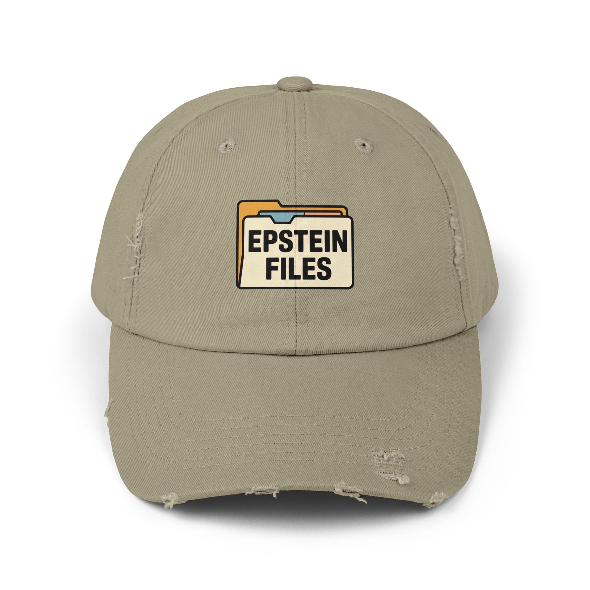 Distressed Cap — "Epstein Files" Vintage Folder Patch Hats Printify Light Olive One size