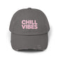 Chill Vibes Distressed Cap — Pink Text Casual Baseball Hat Hats Printify Nickel One size