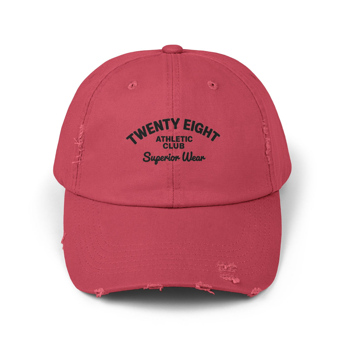 Distressed Baseball Cap — "Twenty Eight" Vintage Embroidered Dad Hat Hats Printify Dashing Red One size