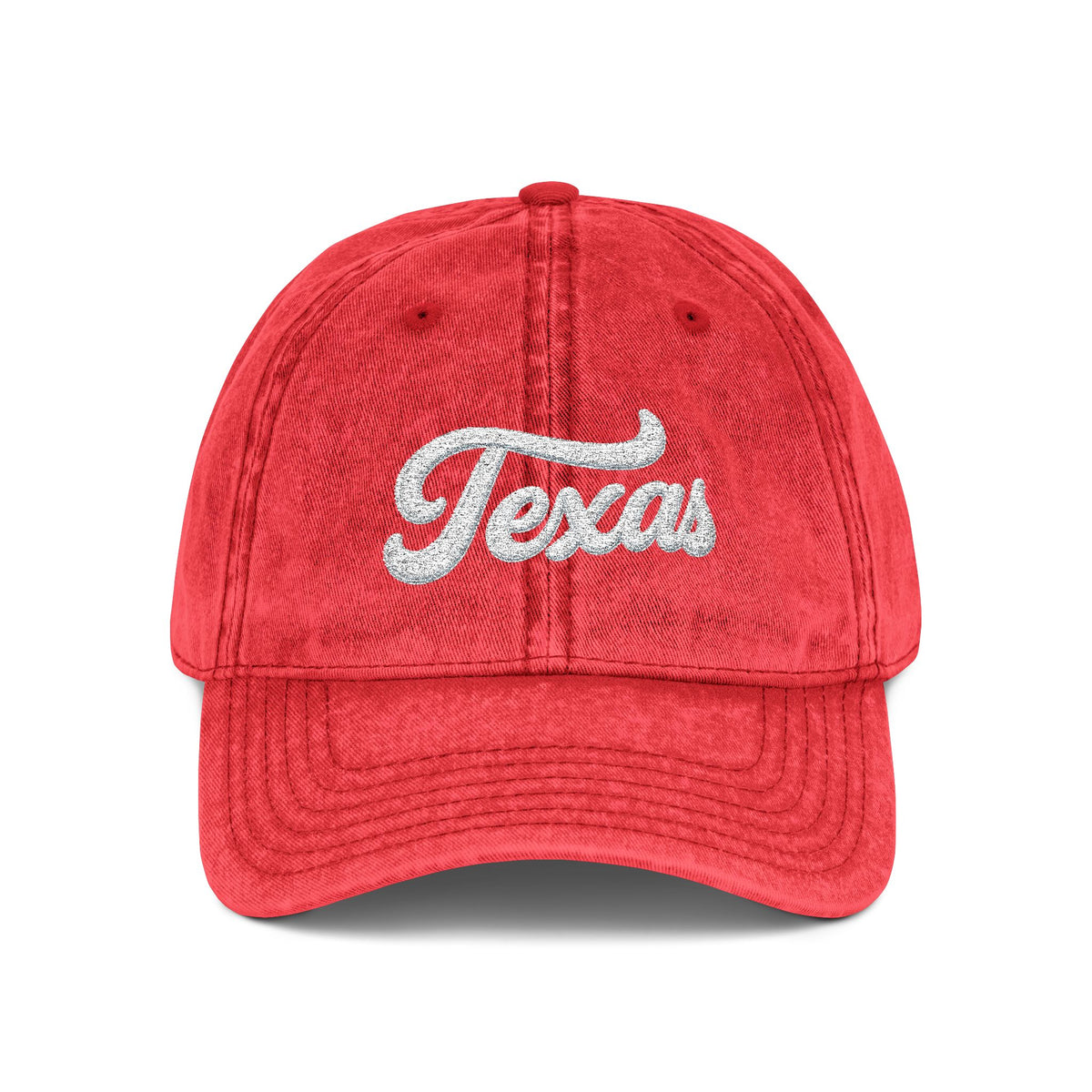 Vintage Embroidered Texas Cap — Distressed Red Baseball Hat Hats Printify One size Red