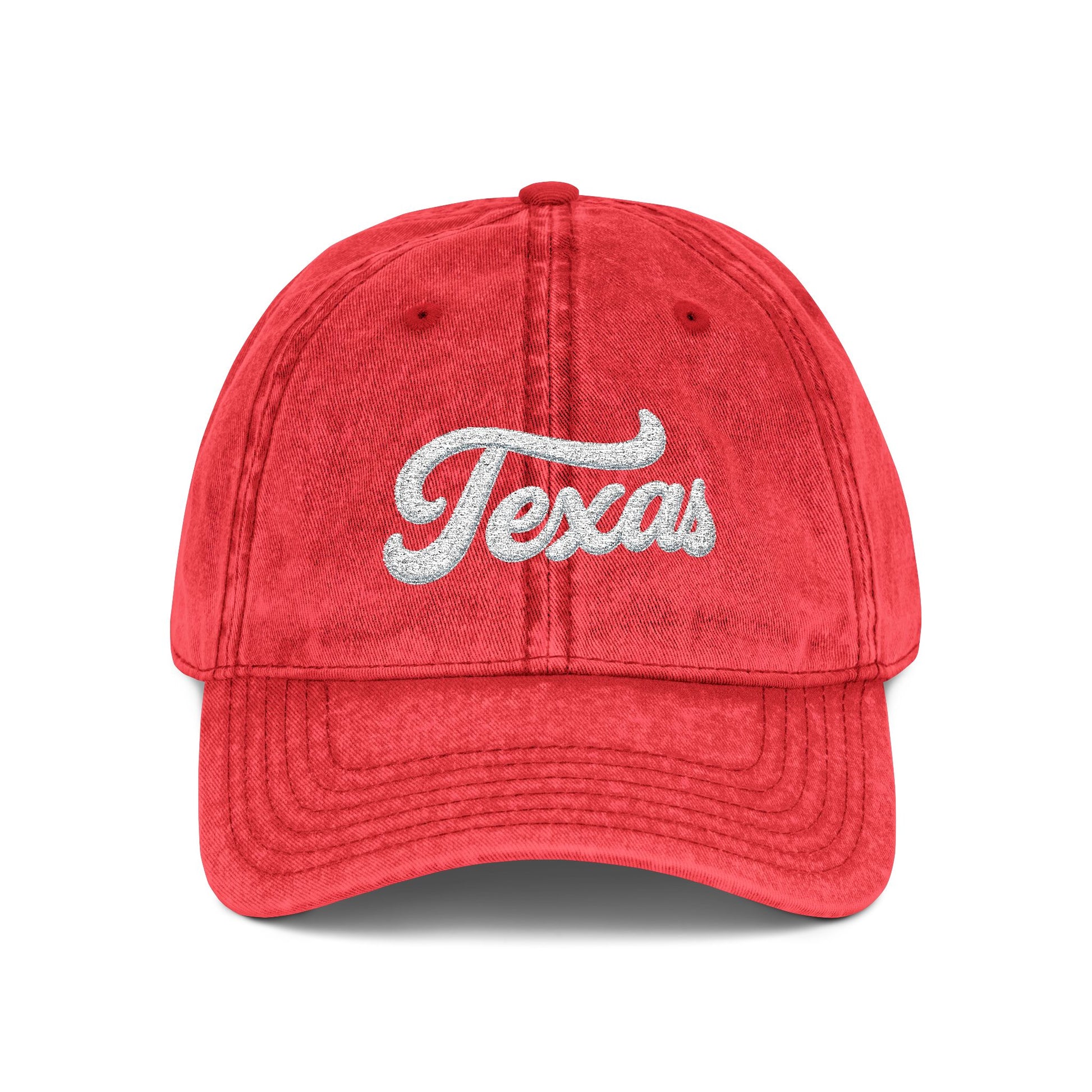 Vintage Embroidered Texas Cap — Distressed Red Baseball Hat Hats Printify One size Red