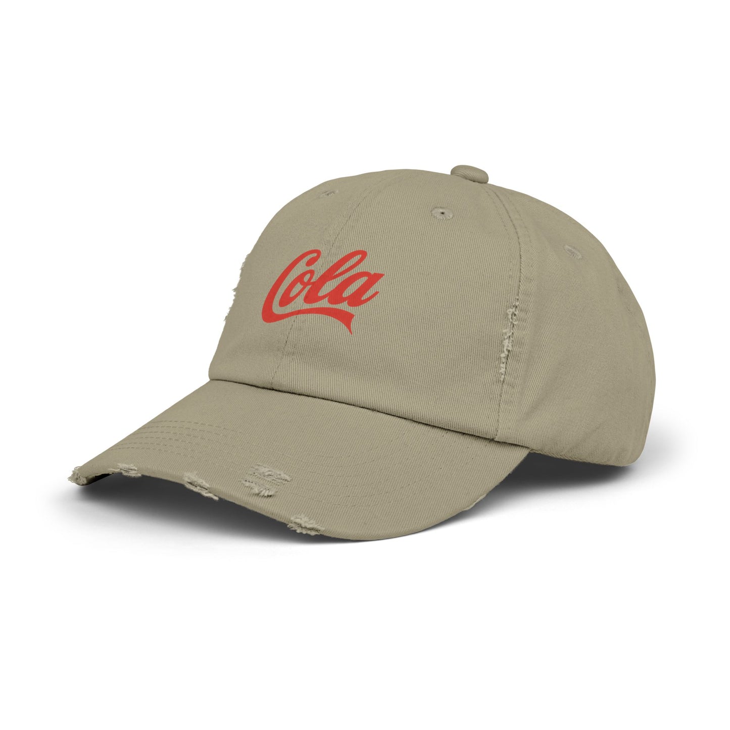 Distressed 'Cola' Vintage Baseball Cap – Retro Script Logo Hat Hats Printify