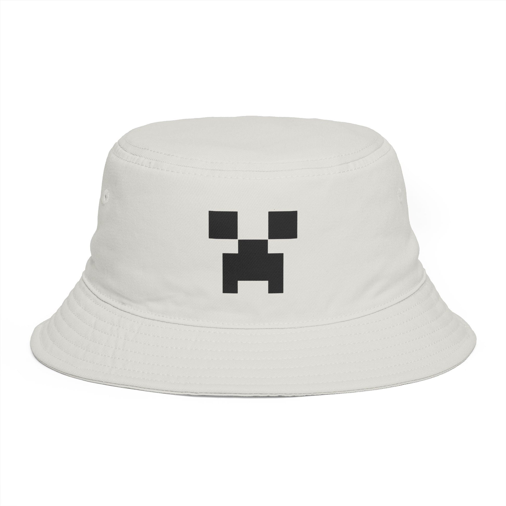 Pixel Creeper Face Bucket Hat | Gamer Minecraft Inspired Hat Hats Printify One size Ecru