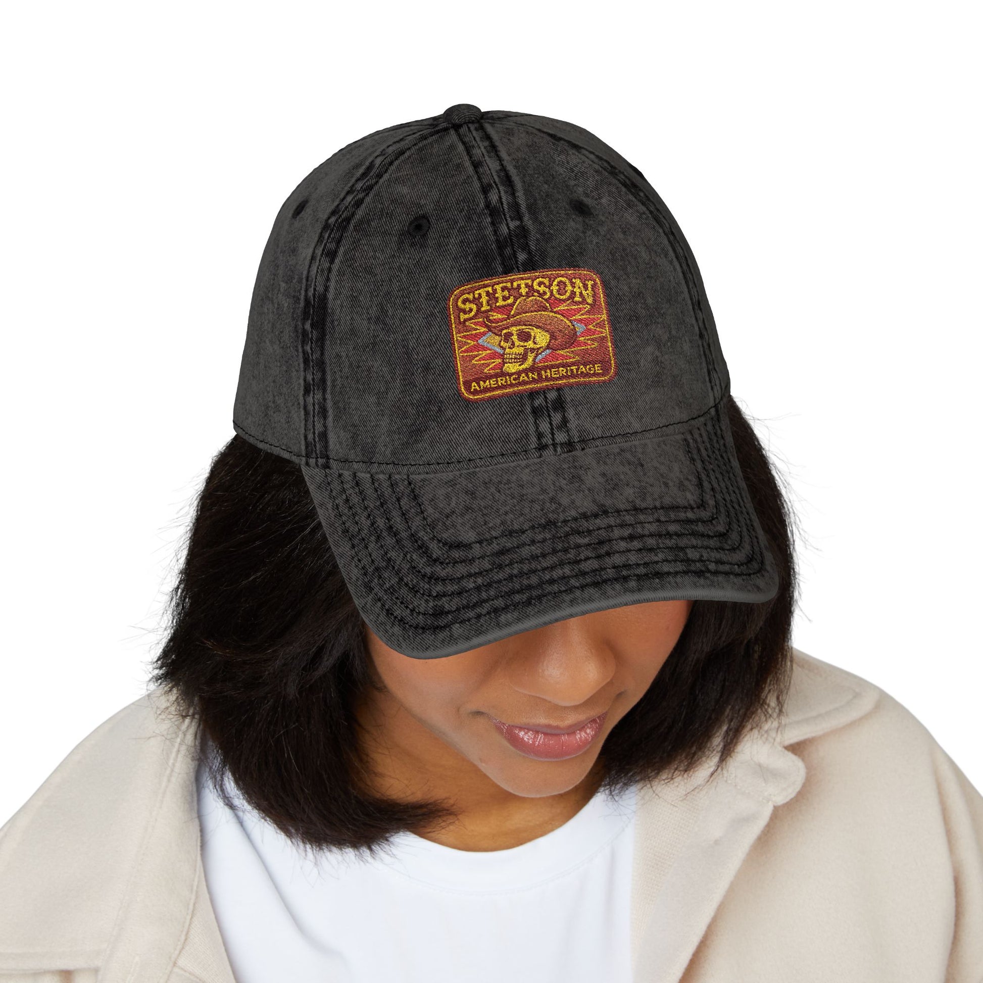 Vintage Embroidered Stetson Patch Cap — Washed Red Baseball Hat Hats Printify