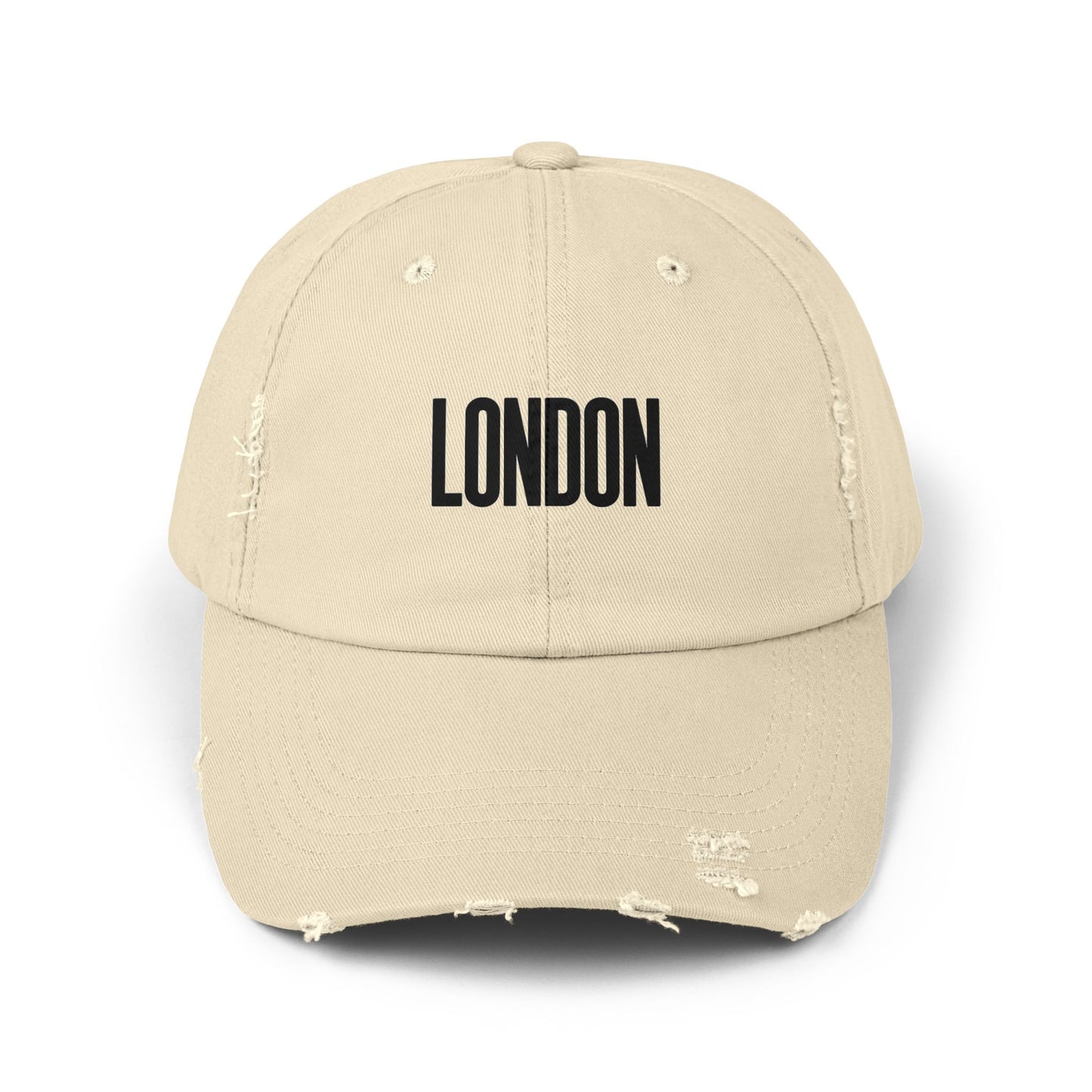 Distressed London Baseball Cap — Vintage Black Embroidered Hat Hats Printify Stone One size