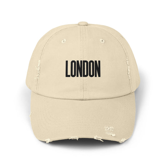 Distressed London Baseball Cap — Vintage Black Embroidered Hat Hats Printify Stone One size