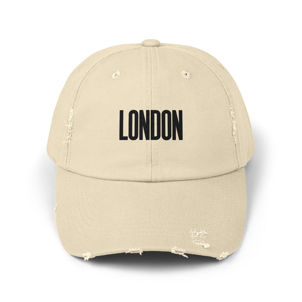 Distressed London Baseball Cap — Vintage Black Embroidered Hat Hats Printify Stone One size
