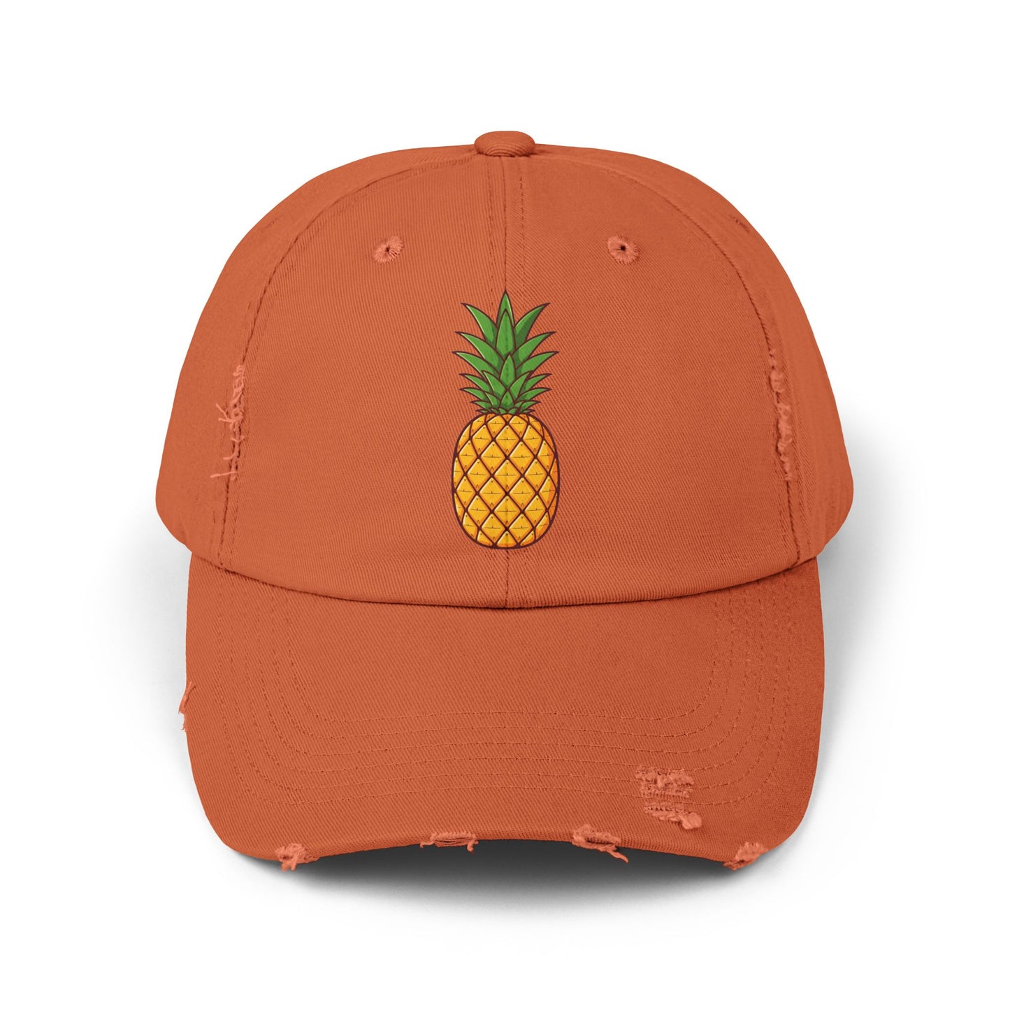 Distressed Pineapple Cap — Retro Embroidered Fruit Hat Hats Printify Burnt Orange One size