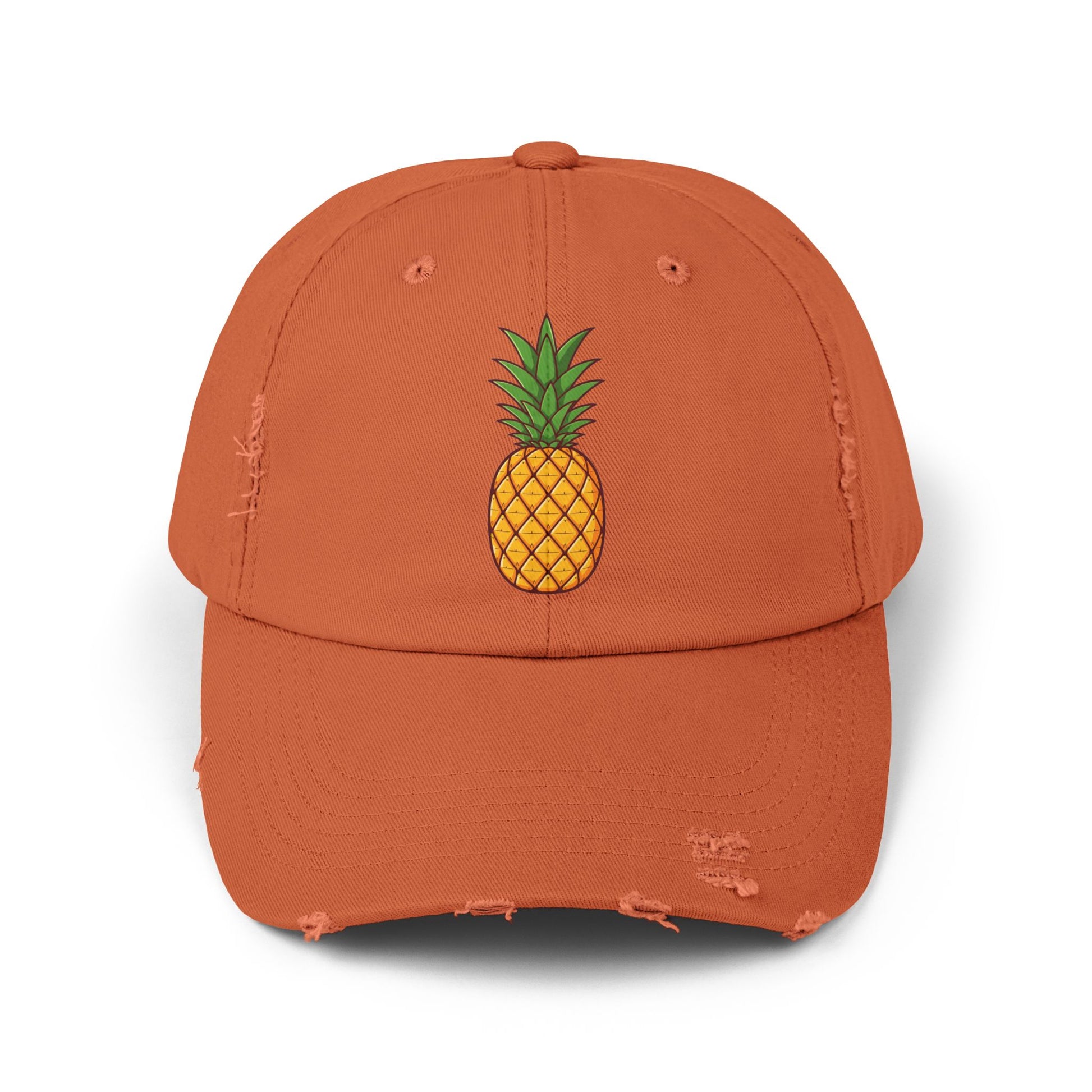 Distressed Pineapple Cap — Retro Embroidered Fruit Hat Hats Printify Burnt Orange One size