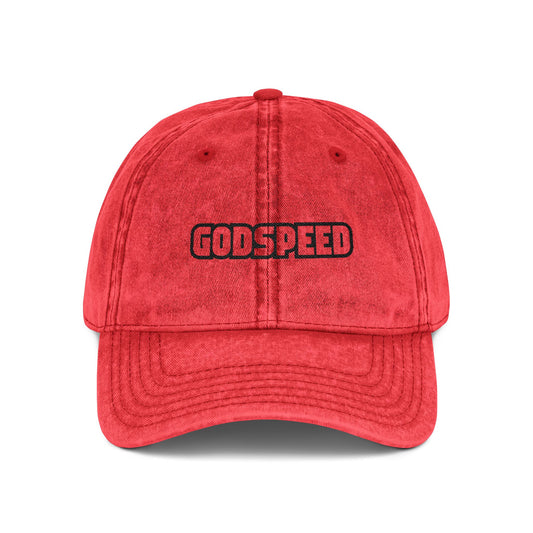 Godspeed Embroidered Vintage Cap — Distressed Red Baseball Hat Hats Printify One size Red