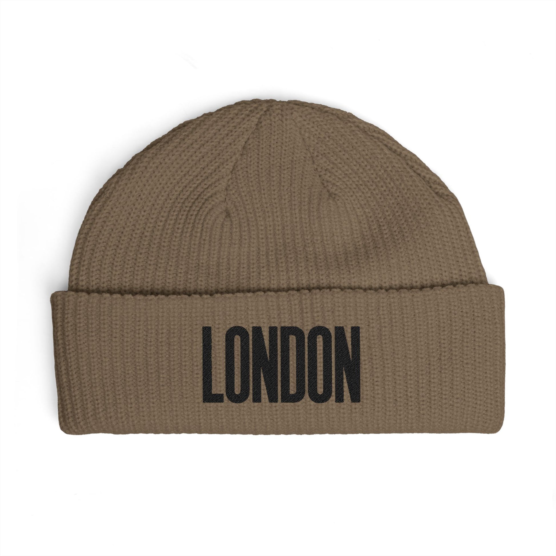 London Cuff Beanie – Embroidered City Knit Hat Hats Printify One size Walnut
