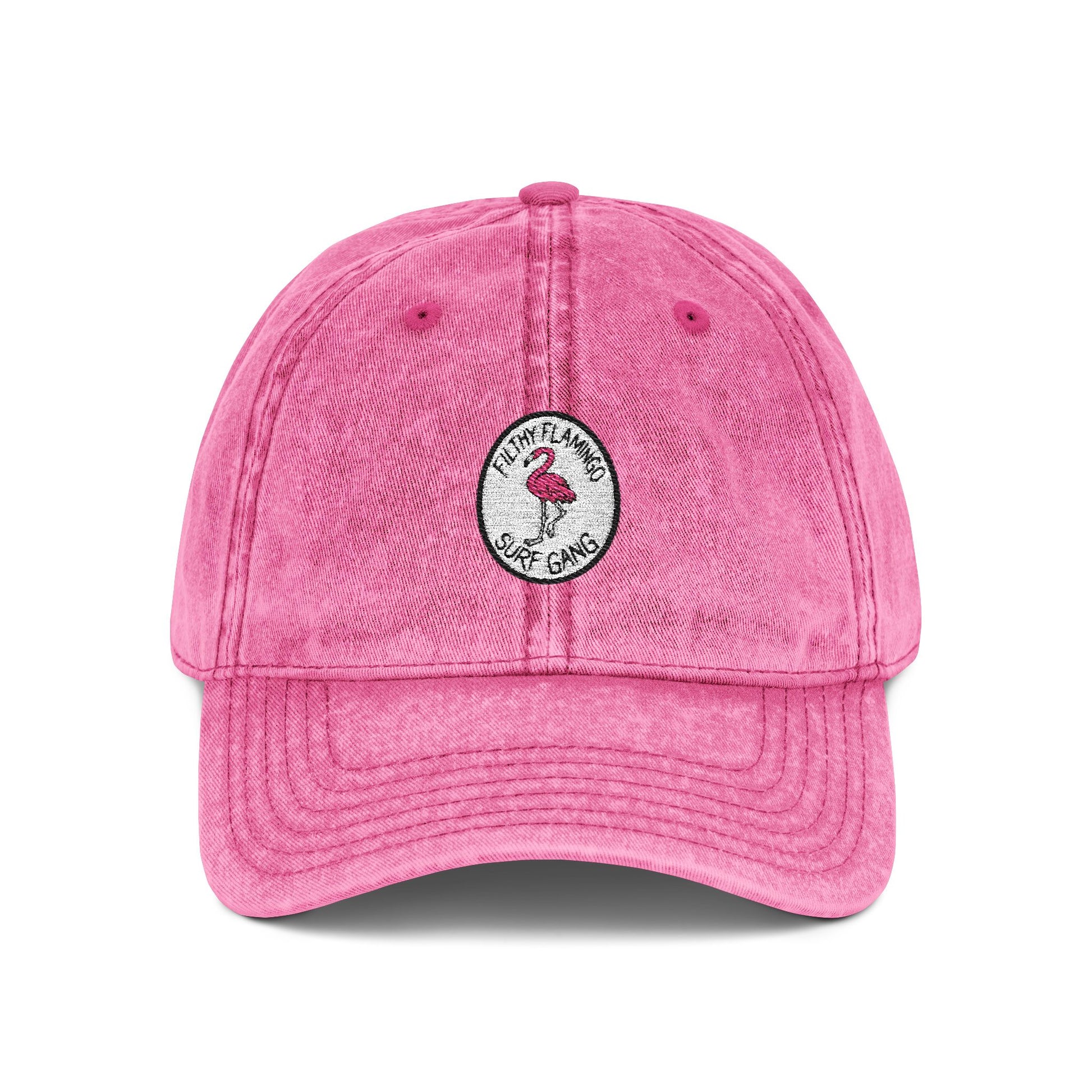 Vintage Embroidered Flamingo Cap — Washed Red Baseball Hat Hats Printify One size Pink