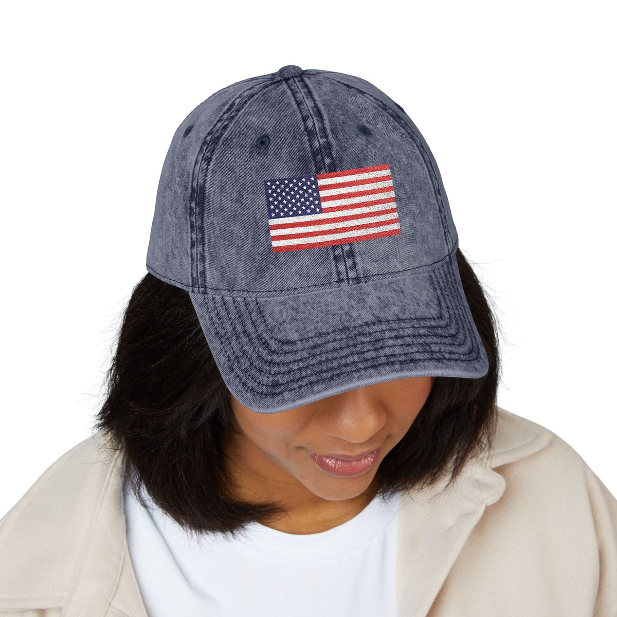 Vintage Washed Dad Hat with Embroidered American Flag — Patriotic Cap for 4th of July & Everyday Wear Hats Printify