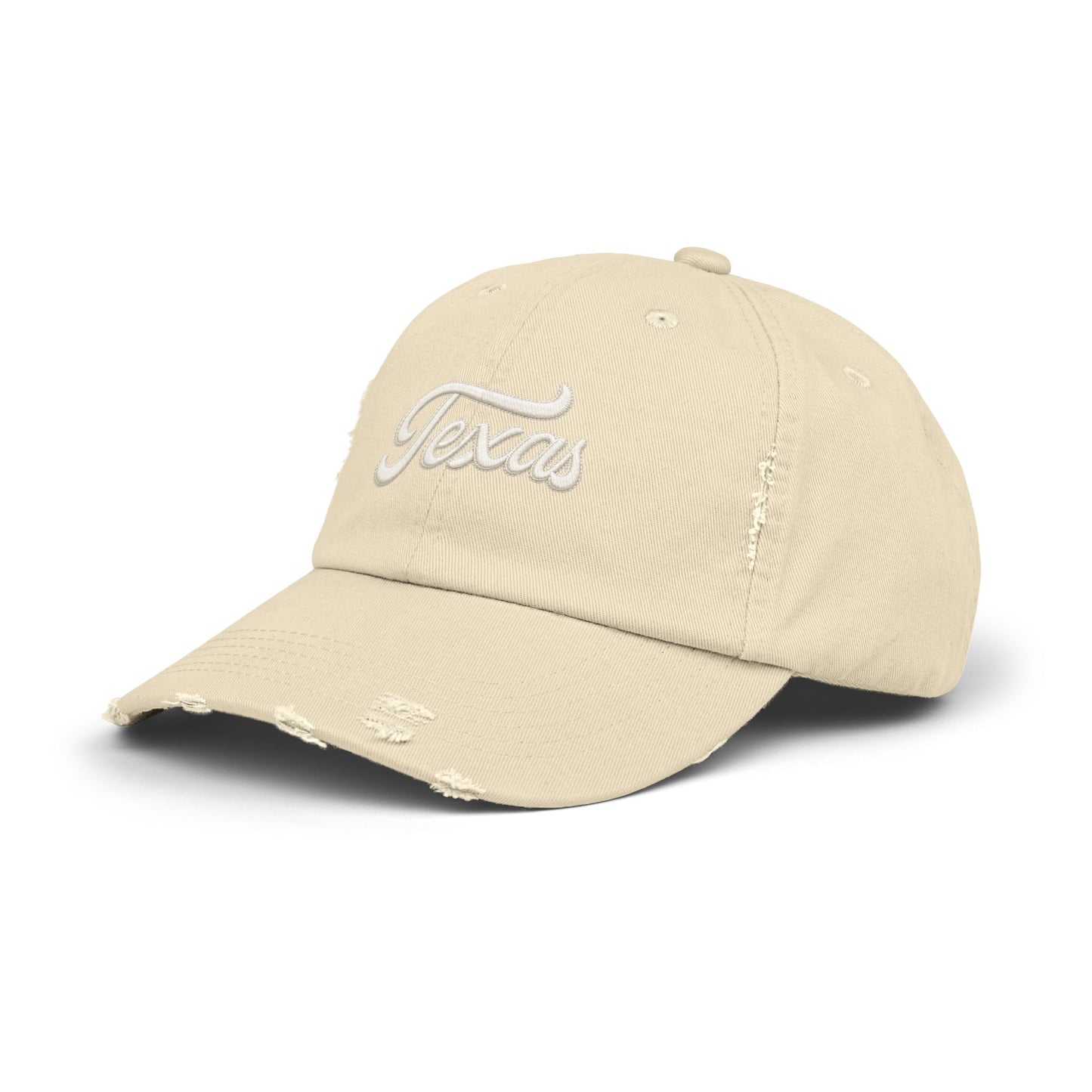 Texas Distressed Baseball Cap — Vintage Script Embroidered Hat Hats Printify