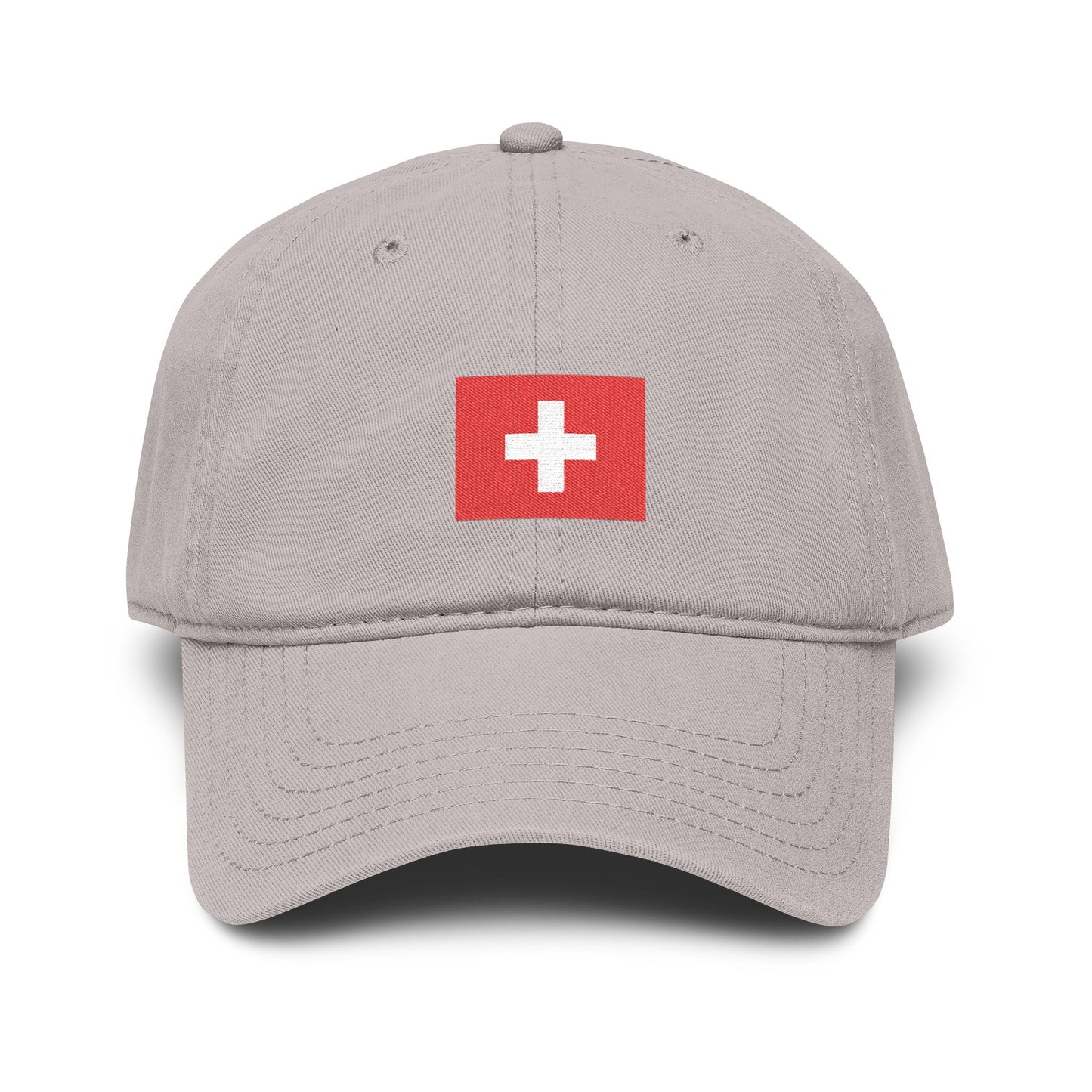Swiss Cross Washed Baseball Cap - Embroidered Red Flag Logo Hats Printify One size Gray