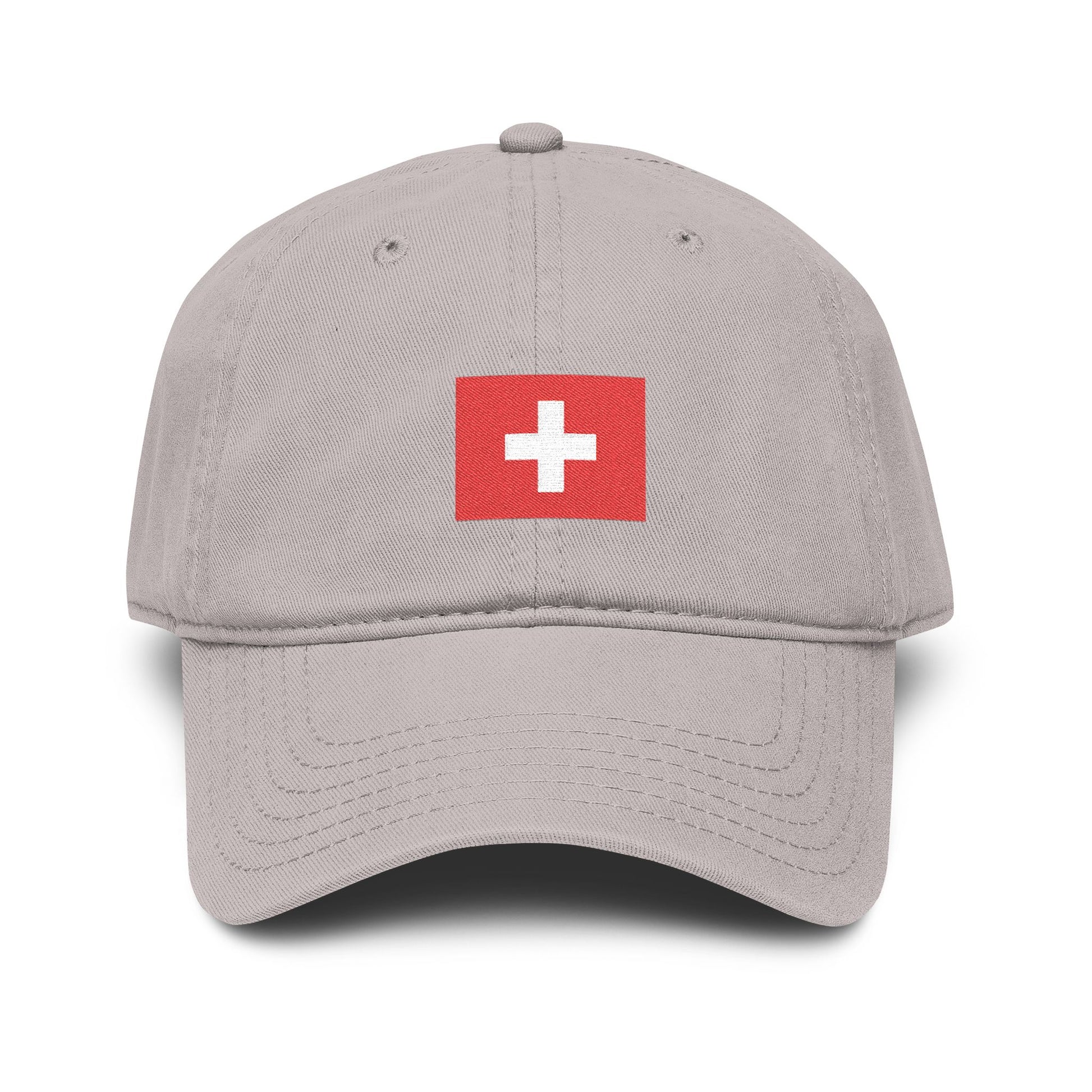 Swiss Cross Washed Baseball Cap - Embroidered Red Flag Logo Hats Printify One size Gray