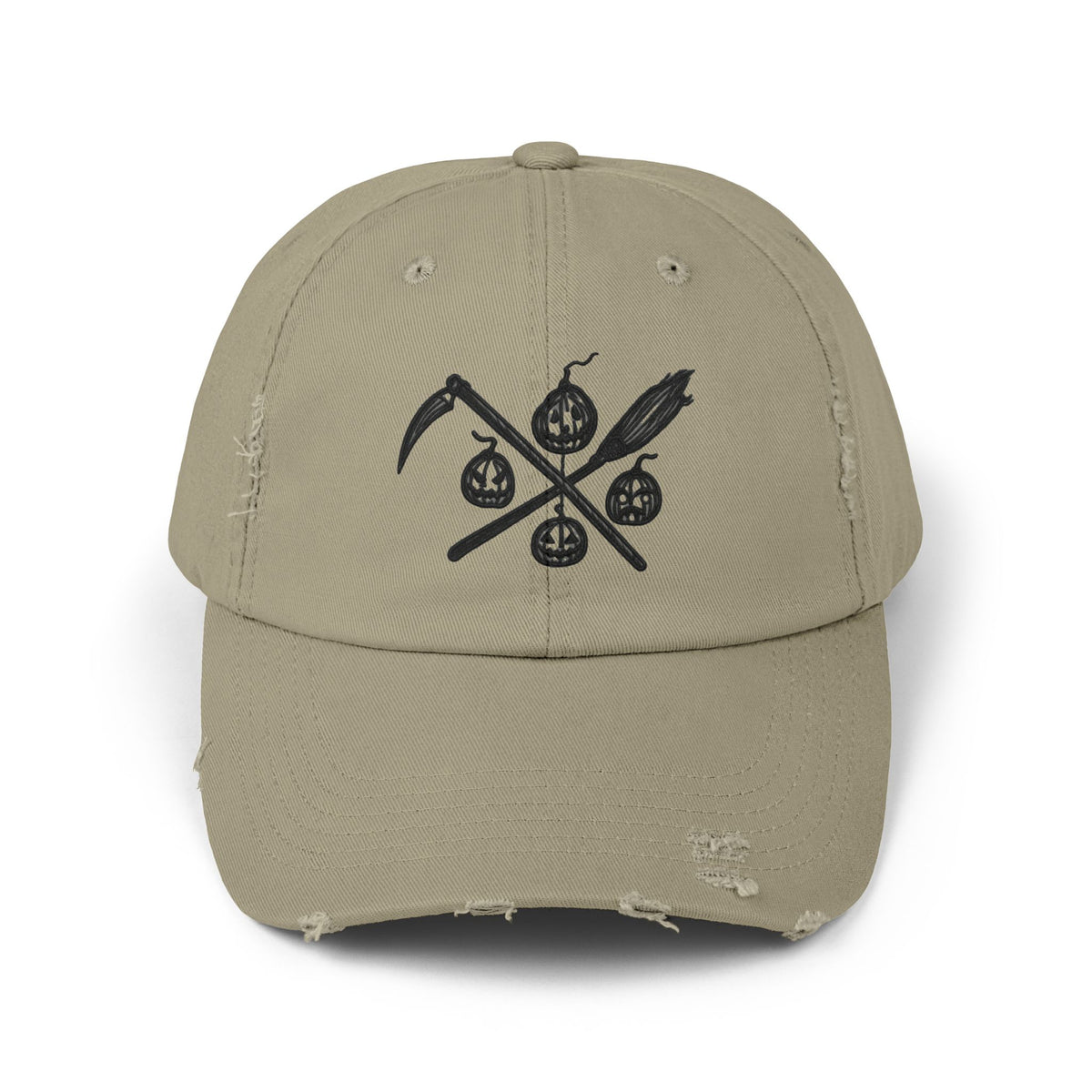 Black Distressed Cap with Vintage Crossed Symbols Hats Printify Light Olive One size