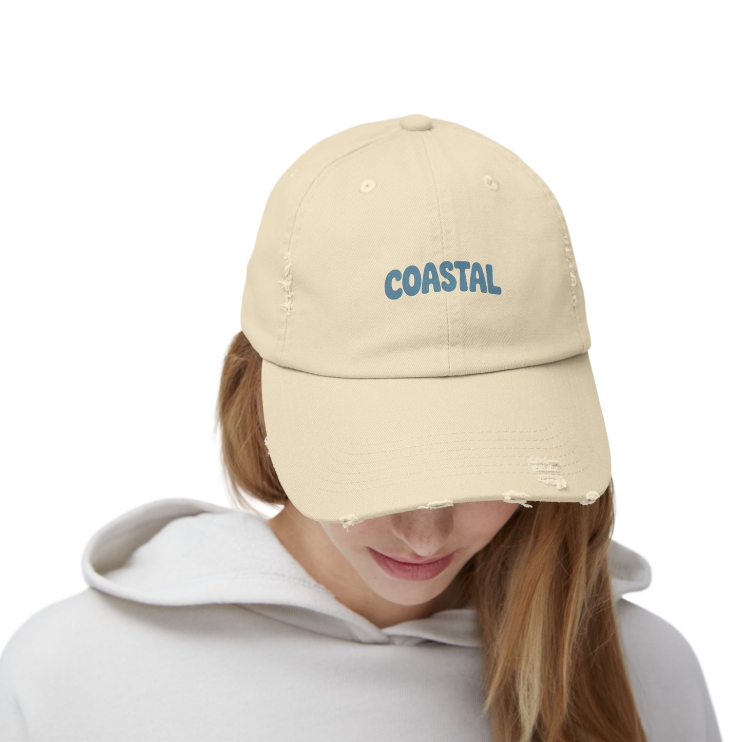 Coastal Distressed Baseball Cap — Vintage Ocean Graphic Hat Hats Printify