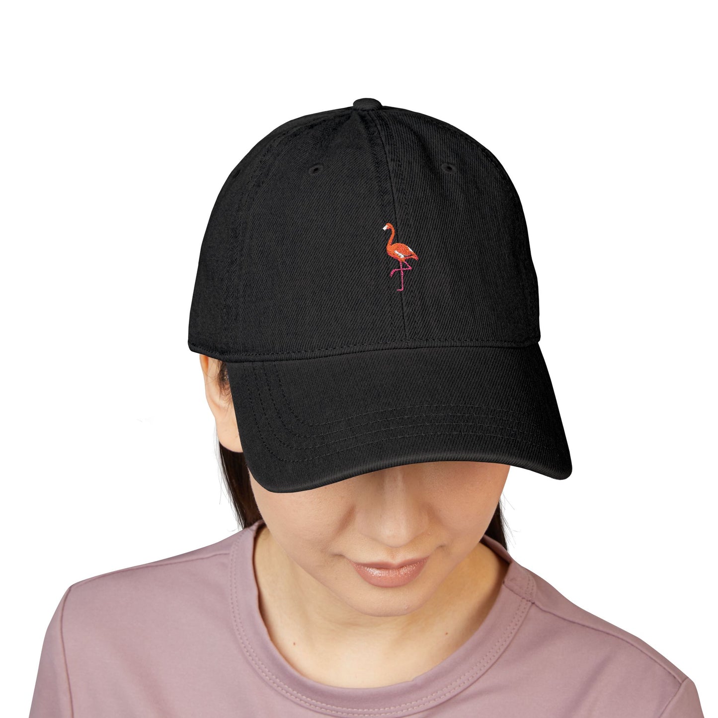 Embroidered Flamingo Denim Hat – Pink Flamingo Baseball Cap Hats Printify