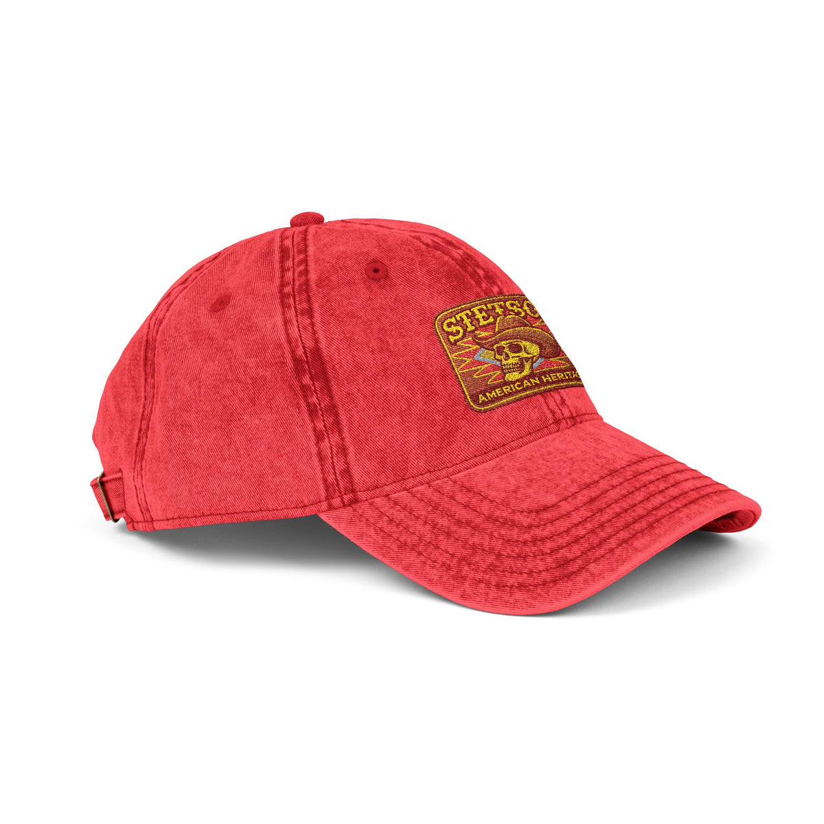 Vintage Embroidered Stetson Patch Cap — Washed Red Baseball Hat Hats Printify