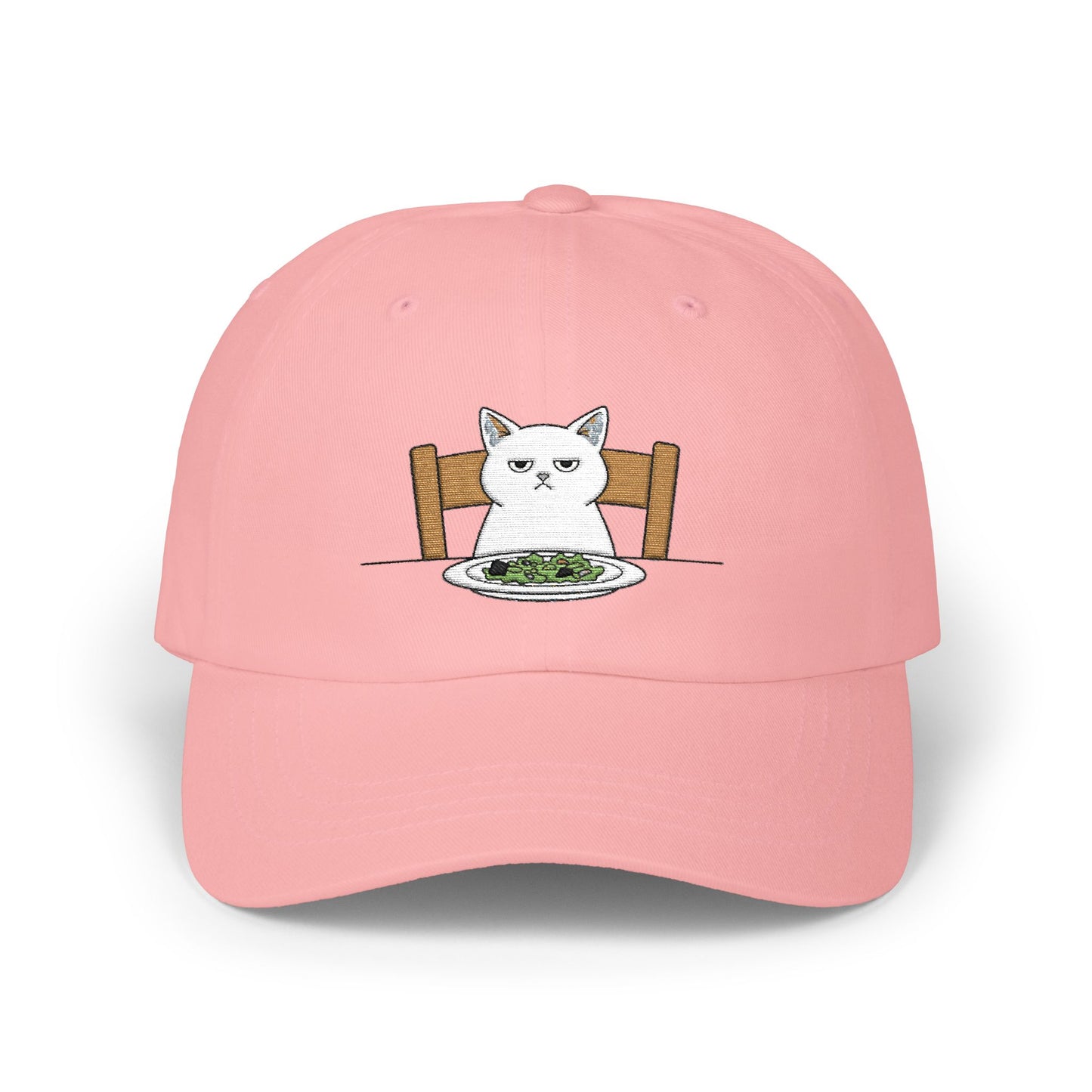 Dad Cap — Grumpy Cat at Dinner Embroidered Hat Hats Printify Pink One size