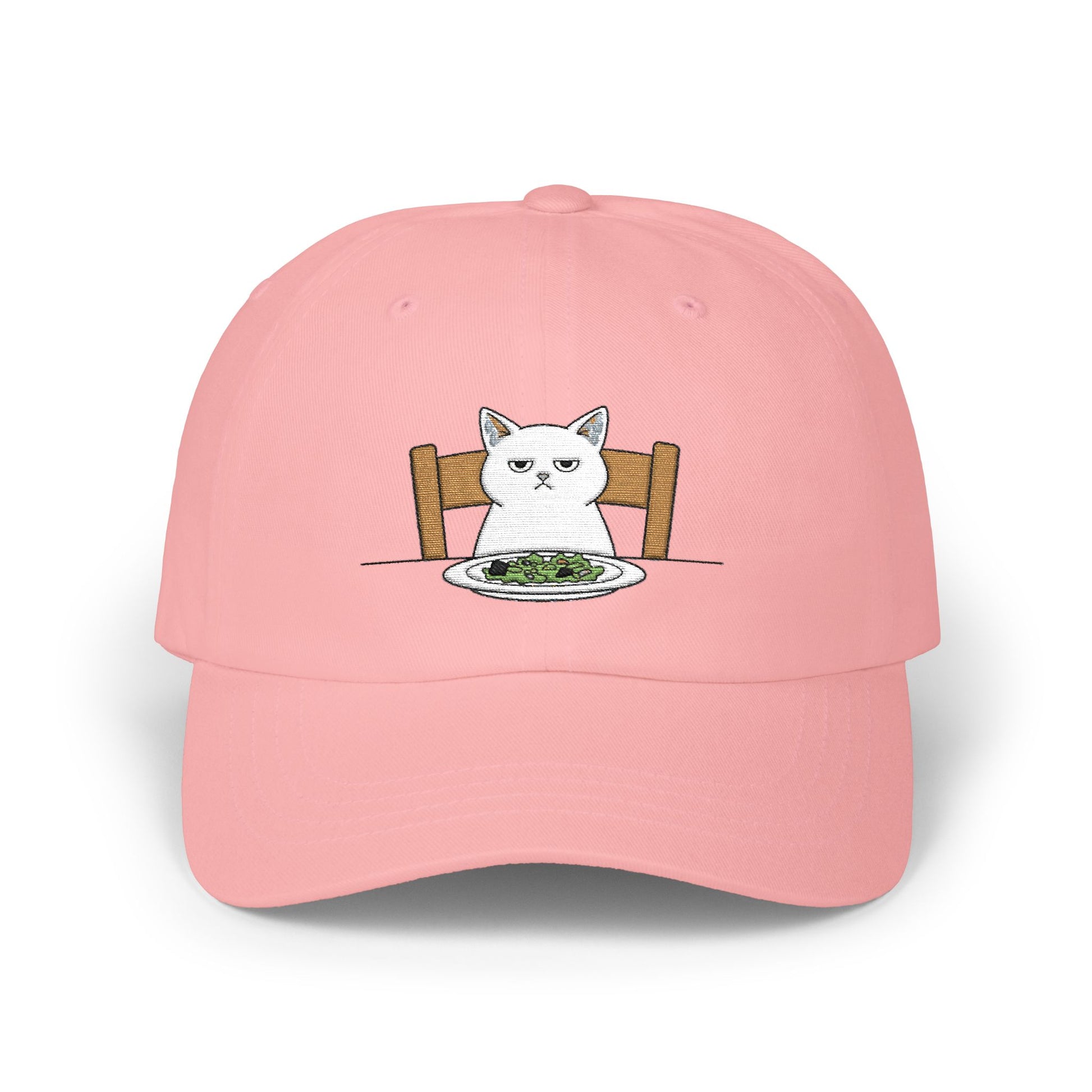 Dad Cap — Grumpy Cat at Dinner Embroidered Hat Hats Printify Pink One size