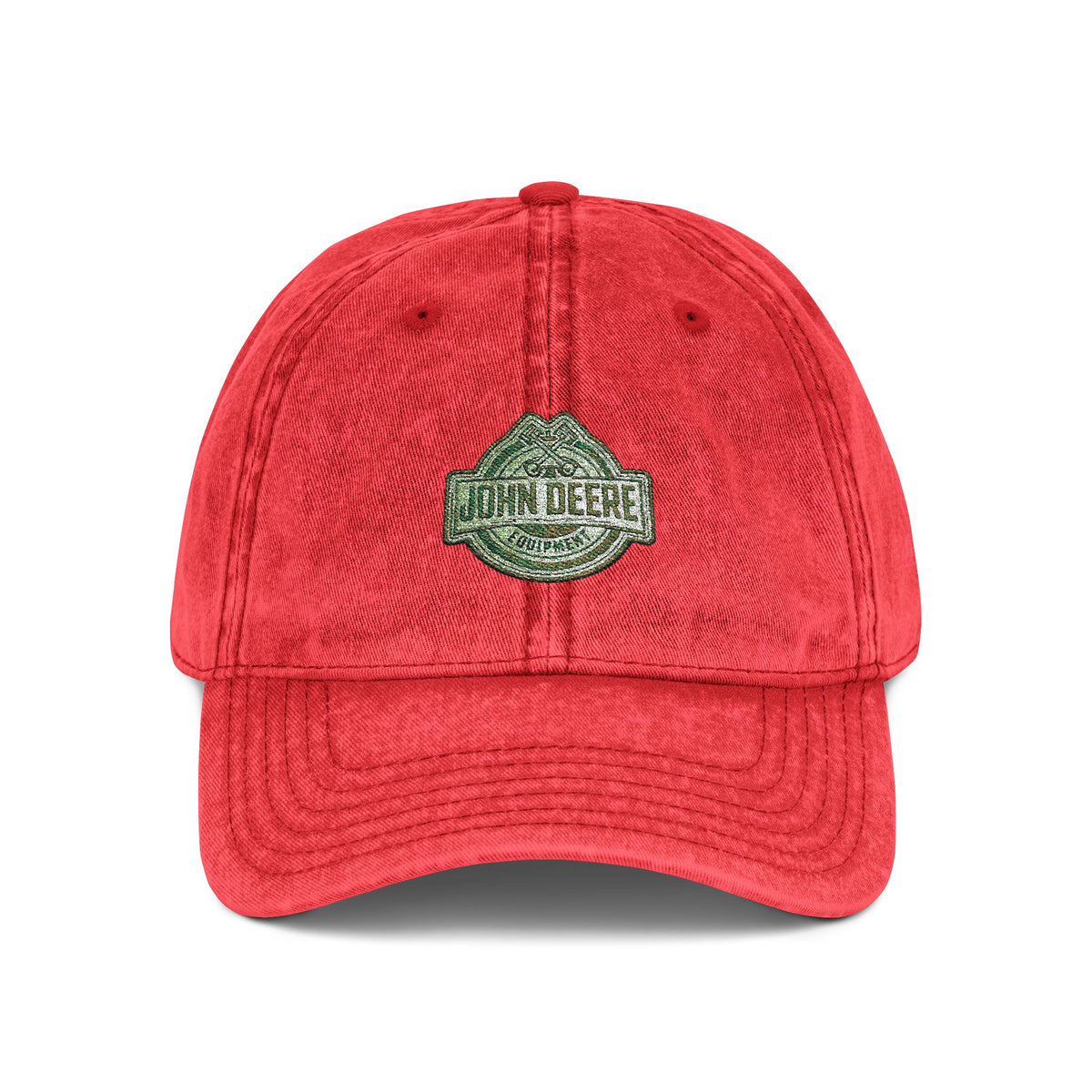 Vintage Embroidered Cap - Retro Green Crest Logo Dad Hat Hats Printify One size Red