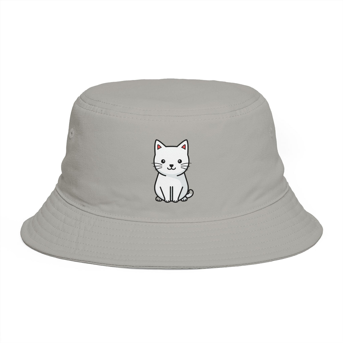 Brown Bucket Hat with Cute White Cat Embroidery — Casual Cat Lover Accessory Hats Printify One size Storm