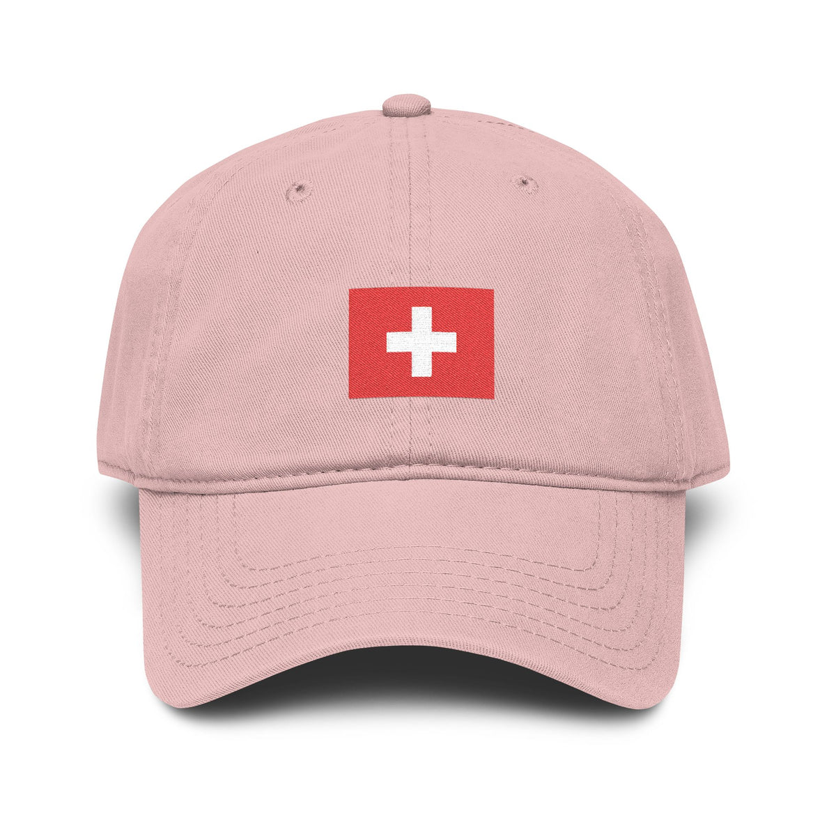 Swiss Cross Washed Baseball Cap - Embroidered Red Flag Logo Hats Printify One size Dusty Rose