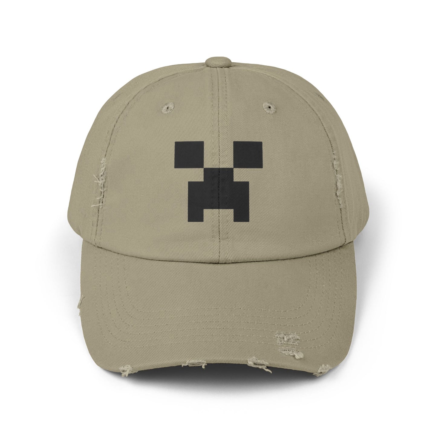 Pixel Monster Face Cap | Distressed Baseball Hat Hats Printify Light Olive One size