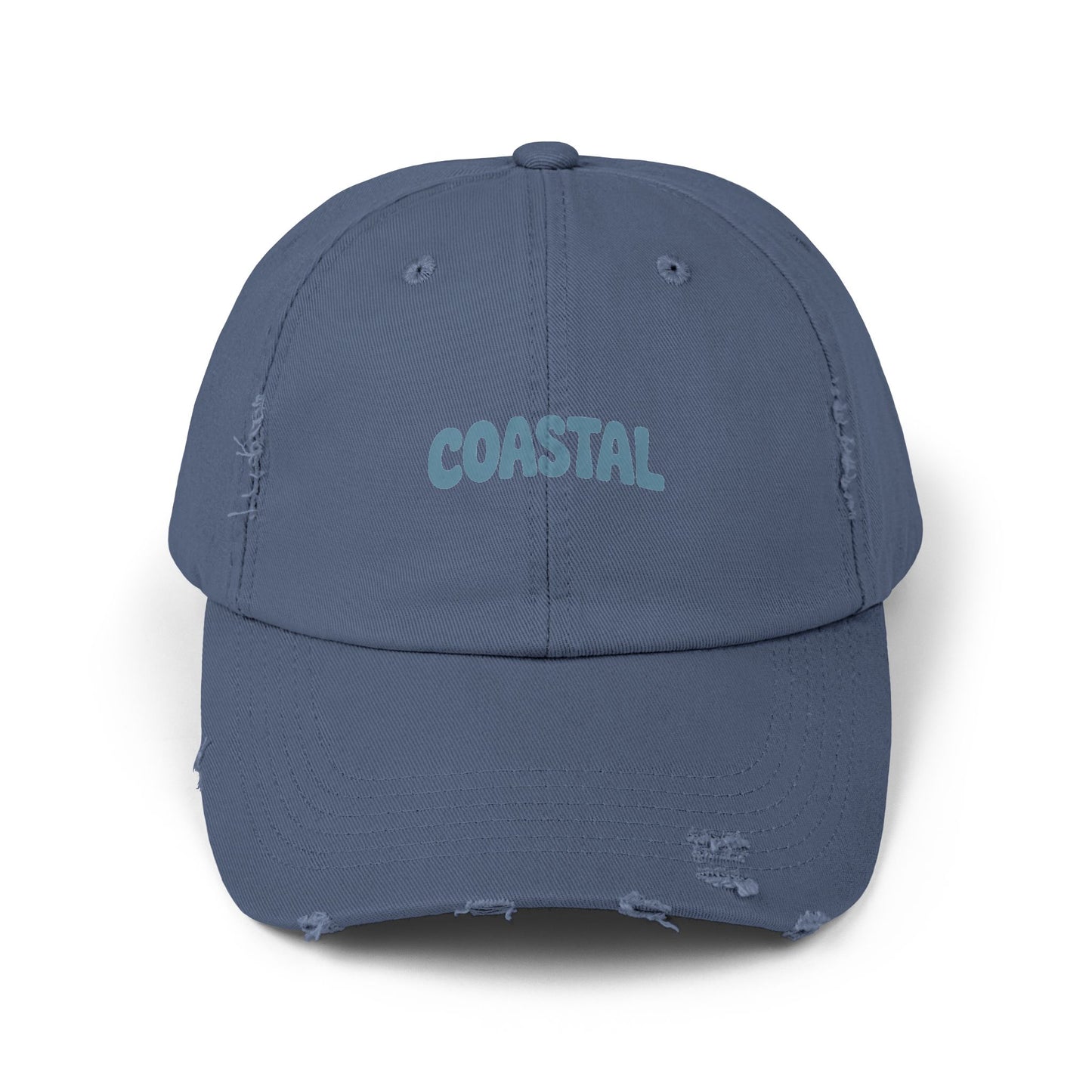 Coastal Distressed Baseball Cap — Vintage Ocean Graphic Hat Hats Printify Scotland Blue One size