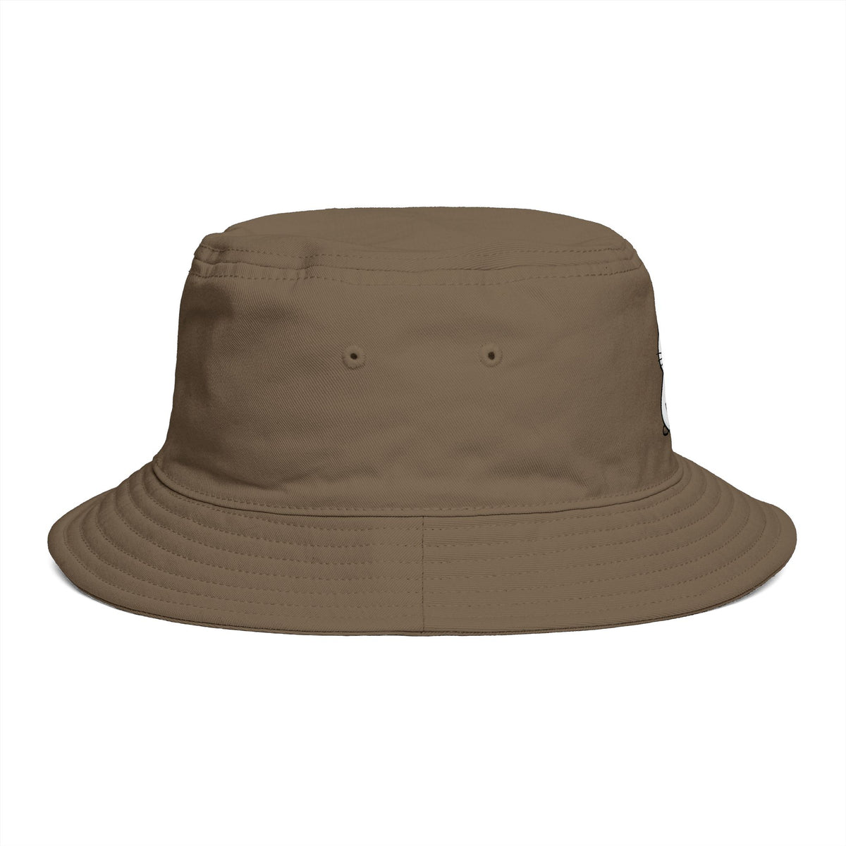 Brown Bucket Hat with Cute White Cat Embroidery — Casual Cat Lover Accessory